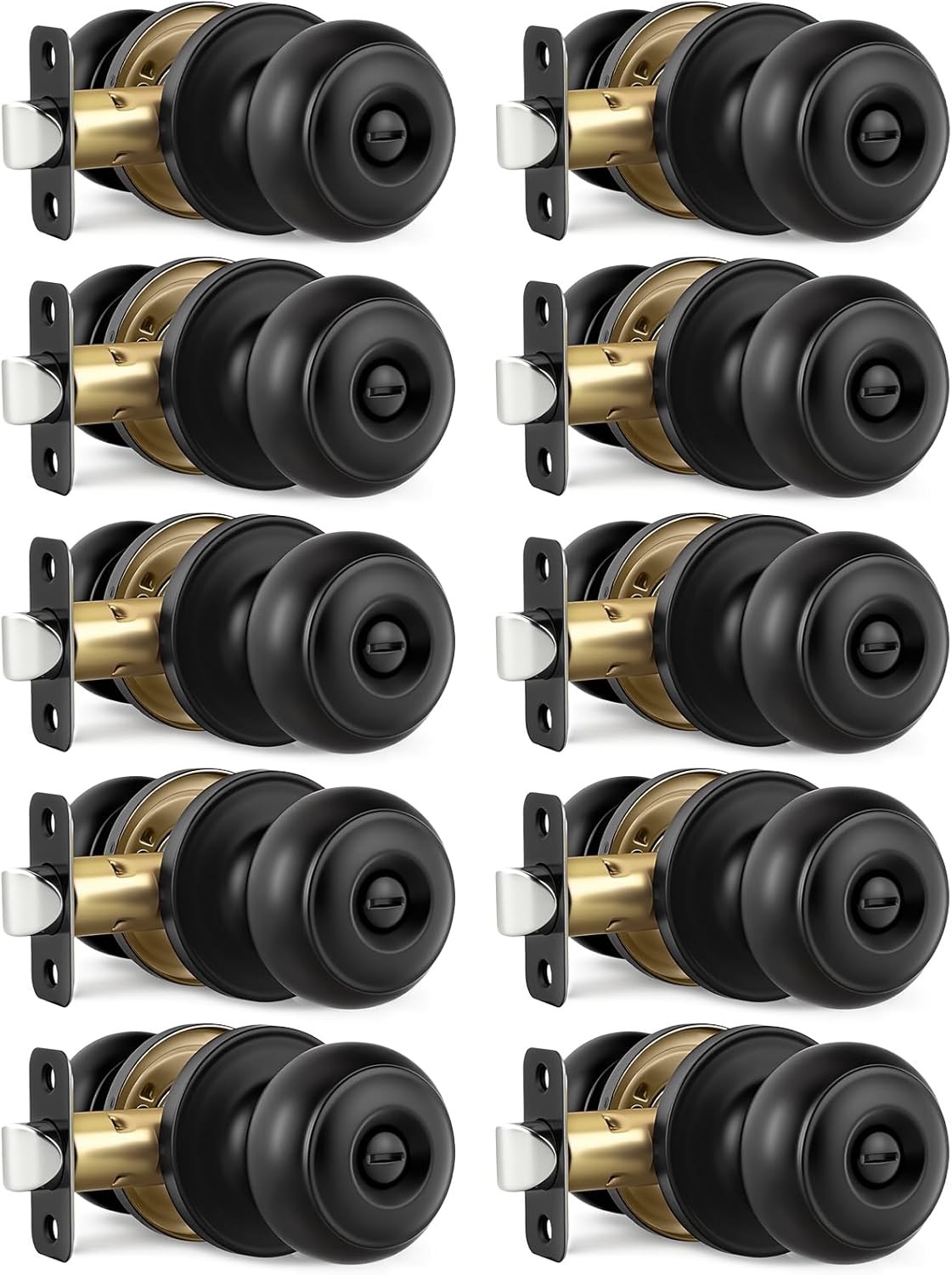10-Pack Black Privacy Door Knobs for Interior Rooms
