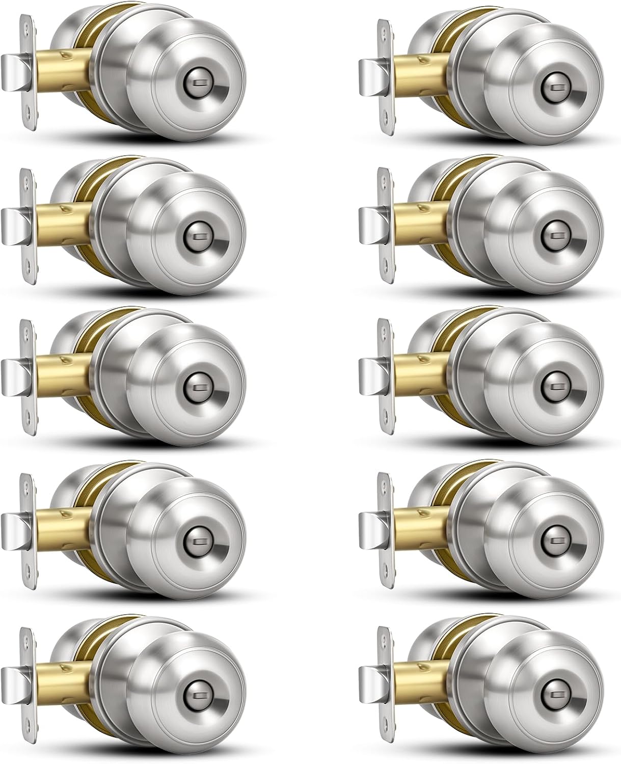 10-Pack Brushed Nickel Privacy Door Knobs for Interior Rooms