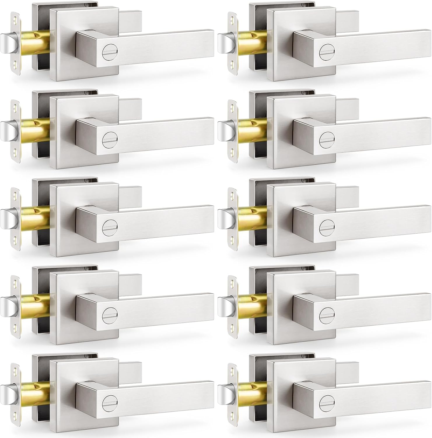 10-Pack Square Door Levers, Brushed Nickel Finish, Privacy Function