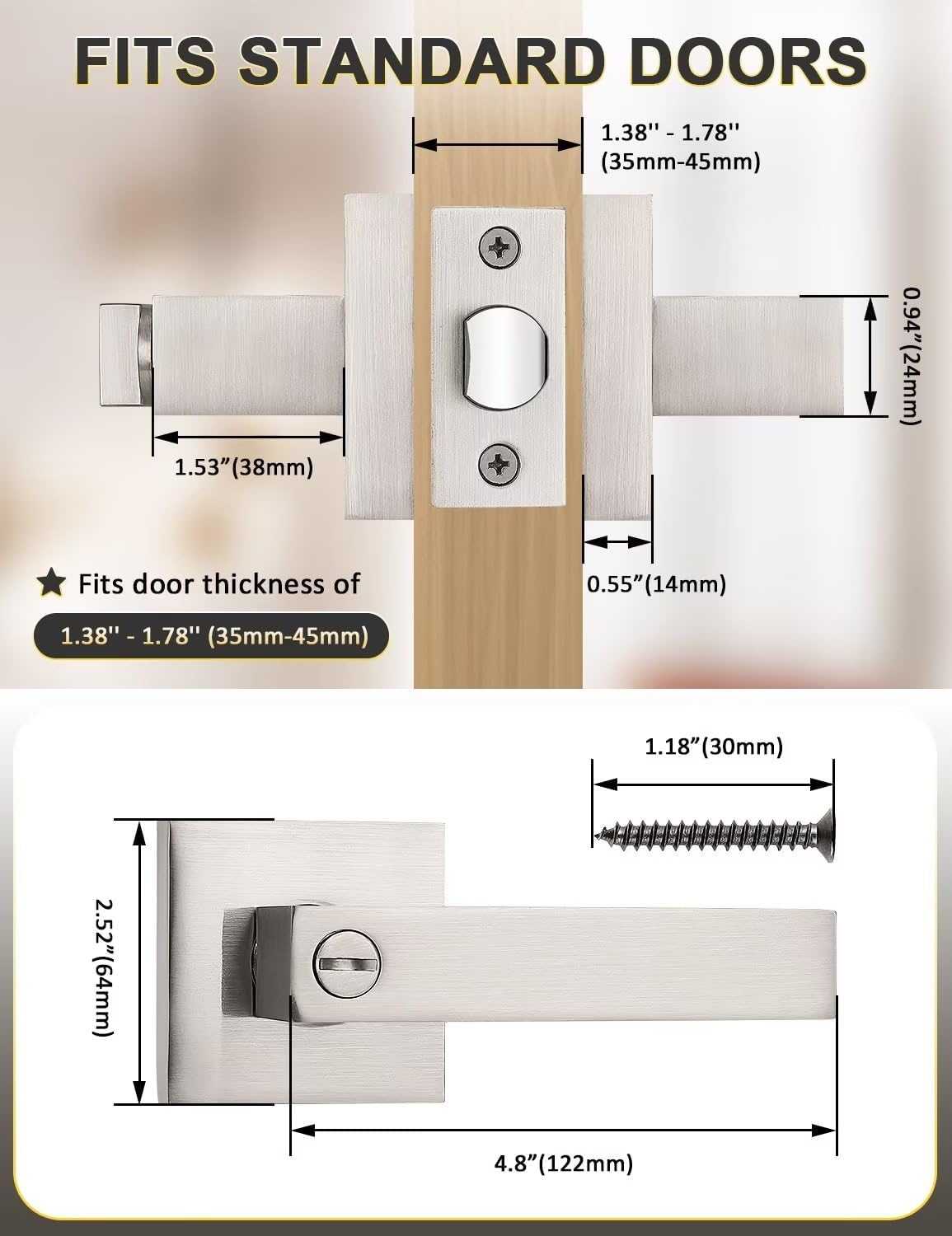 10-Pack Square Privacy Door Levers, Brushed Nickel Finish — view 2
