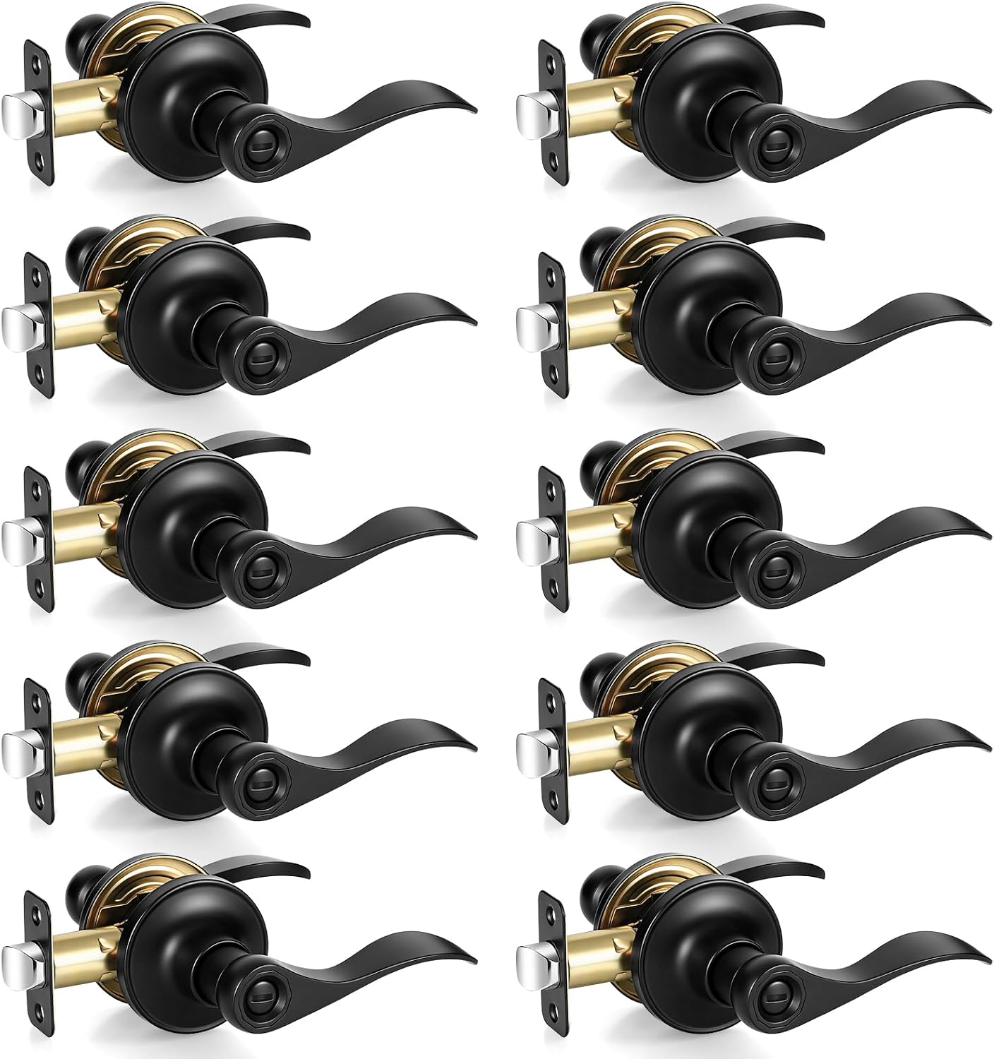 10-Pack Zinc Alloy Matte Black Privacy Door Levers