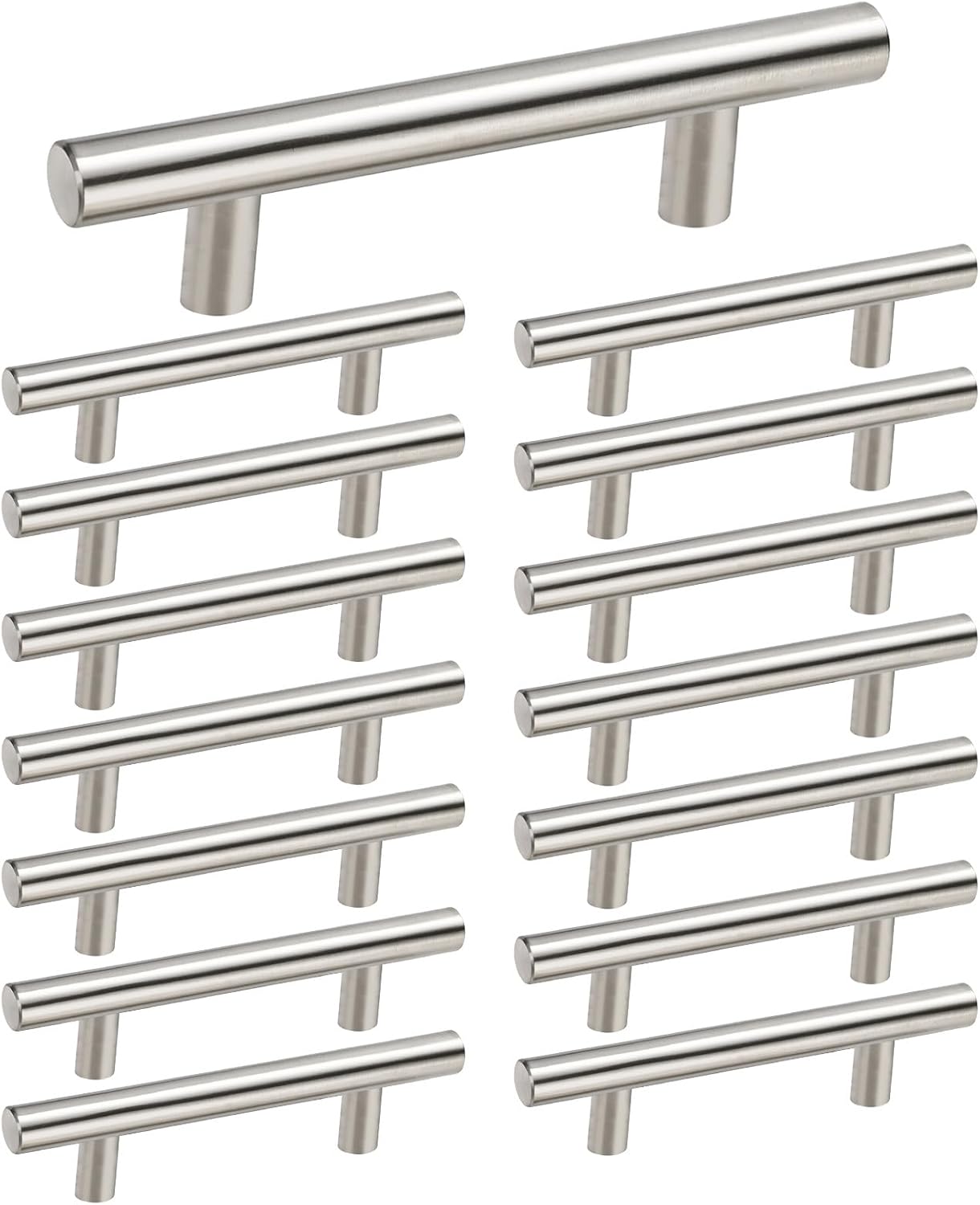 15-Pack Stainless Steel Cabinet Pulls, Brushed Nickel Finish