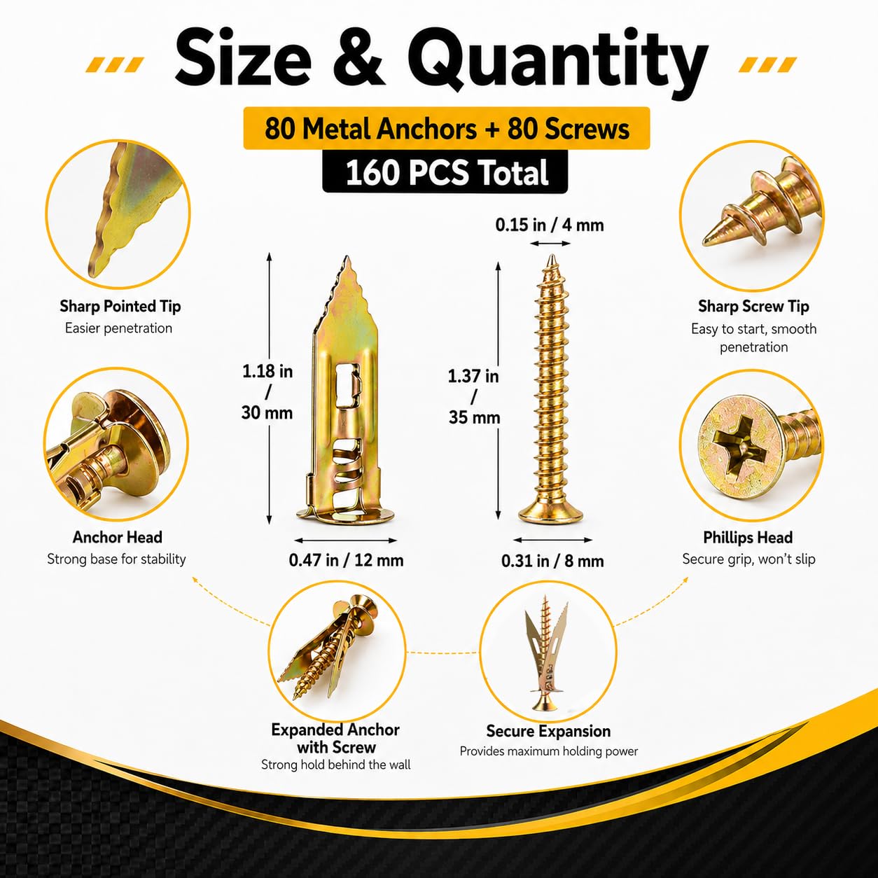 160-Piece Metal Self-Drilling Drywall Anchors and Screws Set — view 2