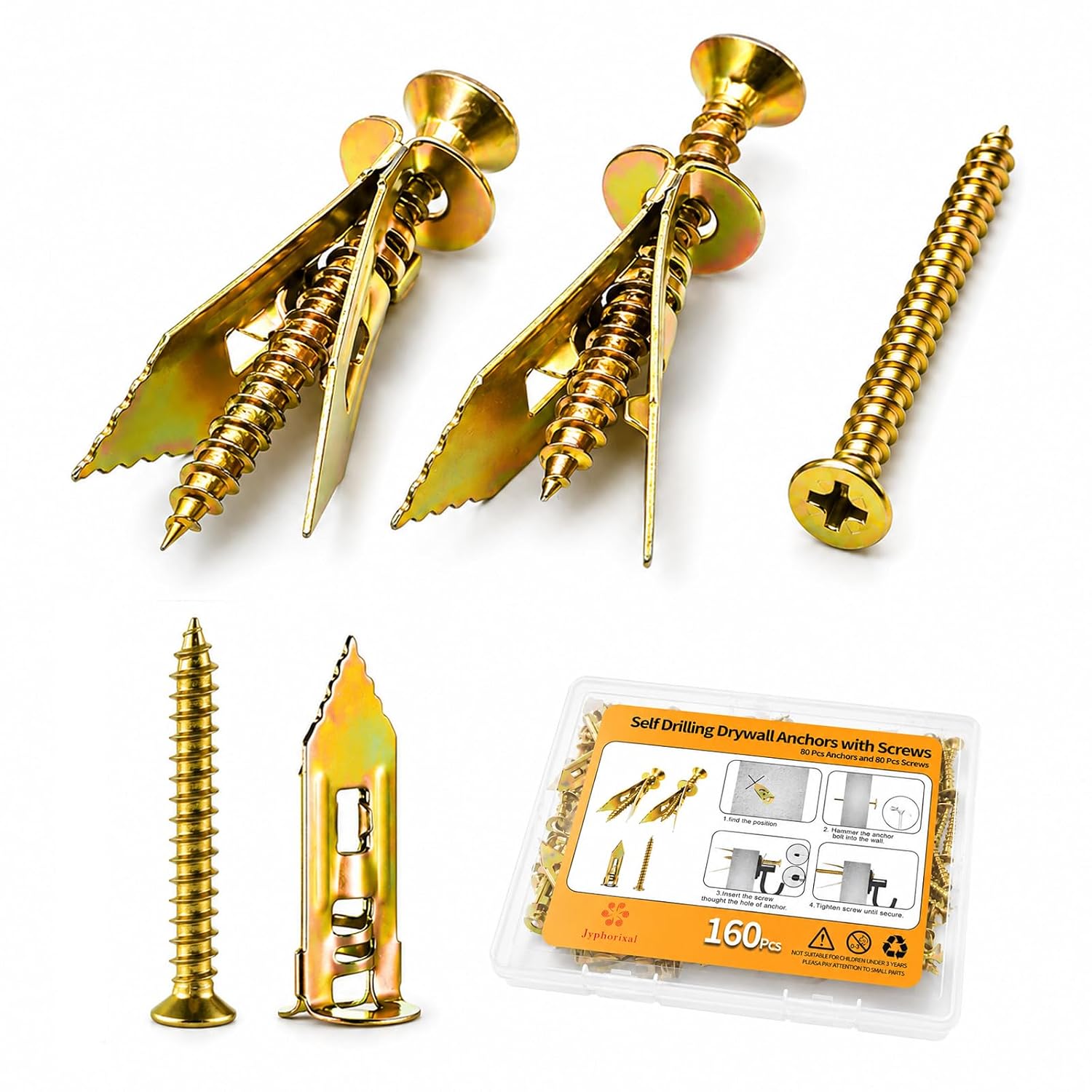160-Piece Metal Self-Drilling Drywall Anchors and Screws Set