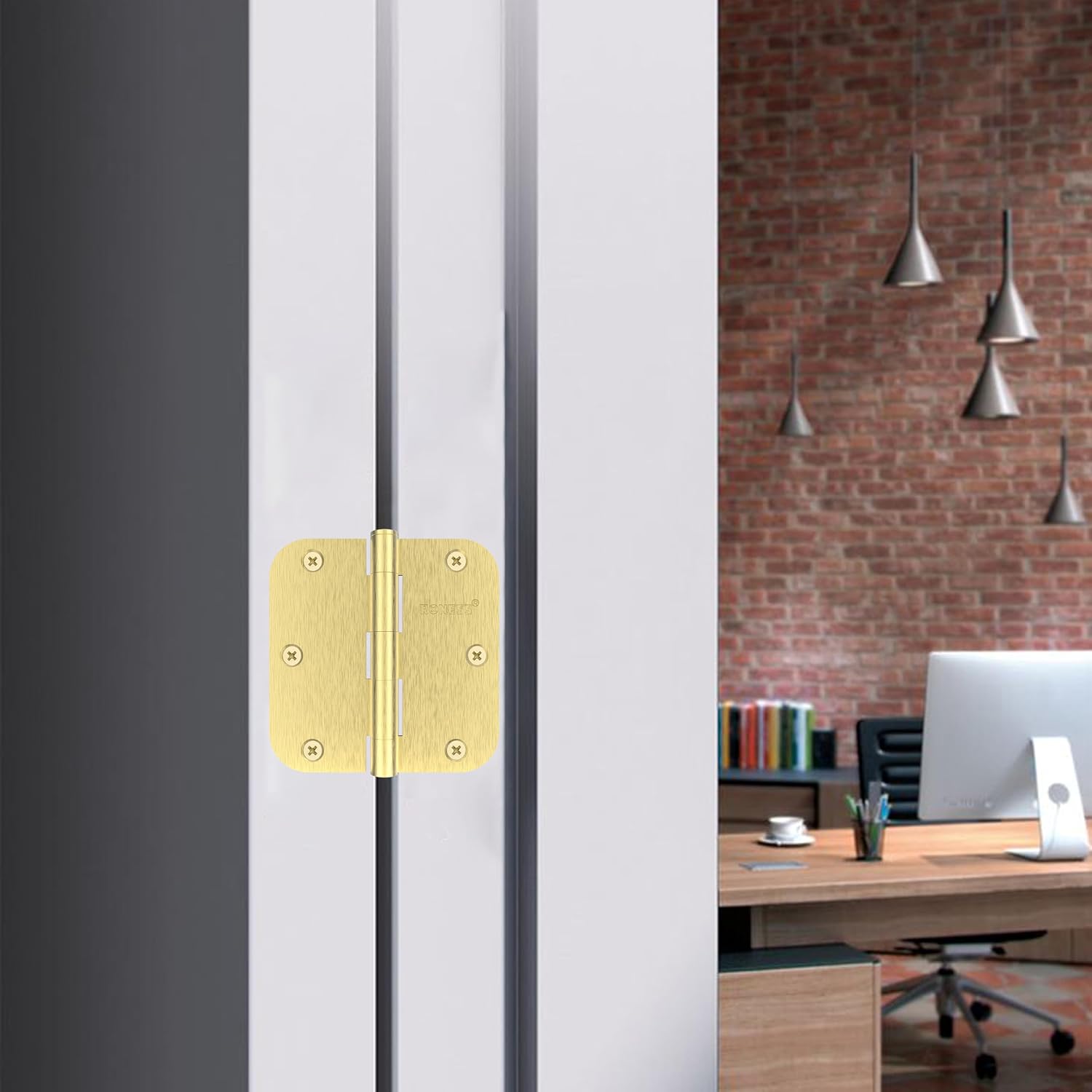 24-Pack Brushed Gold Door Hinges, 3.5 Inch, Rounded Corners — view 2