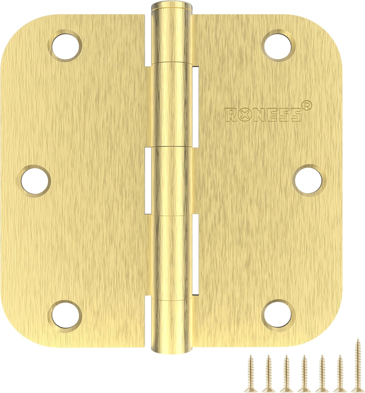 24-Pack Brushed Gold Door Hinges, 3.5 Inch, Rounded Corners