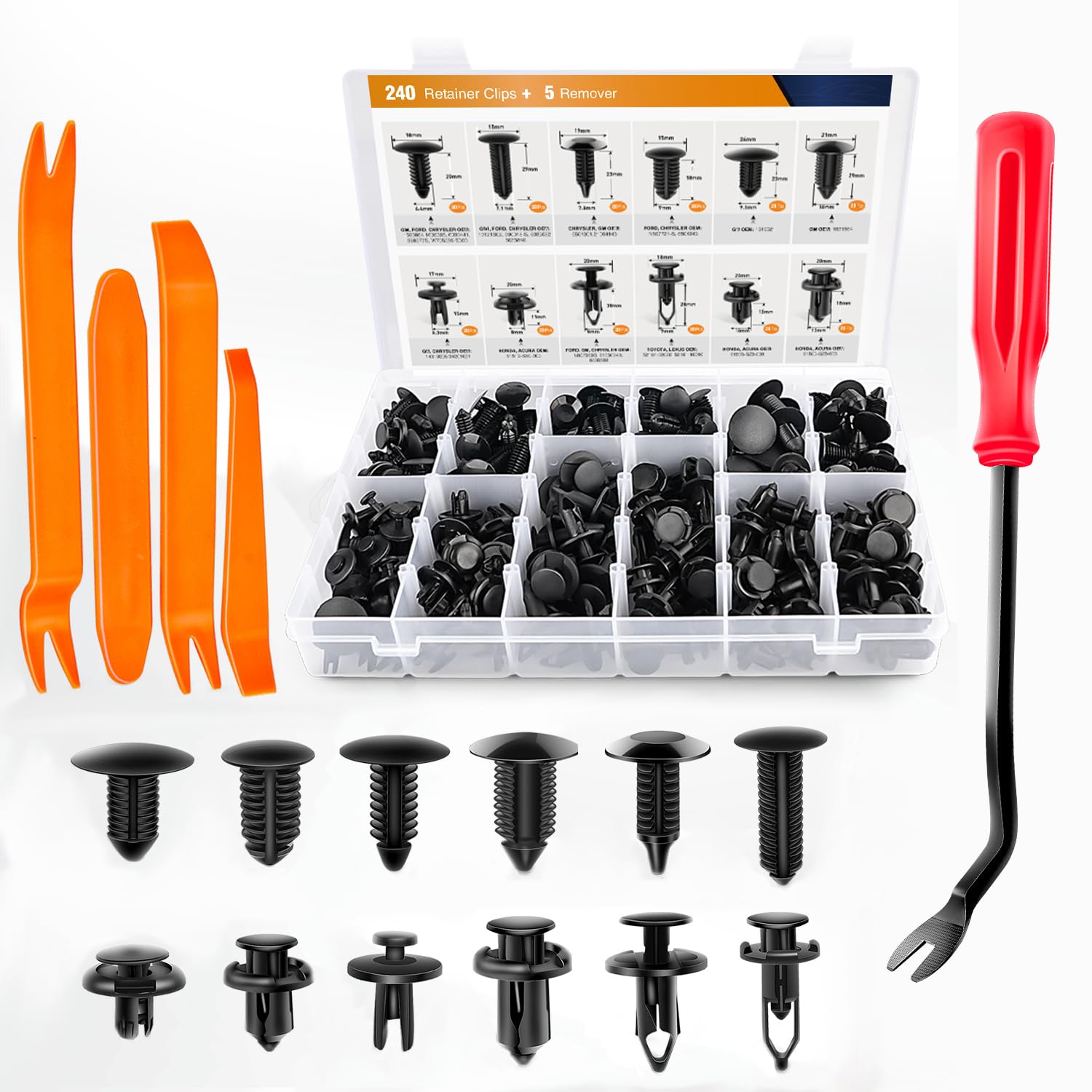 240-Piece Plastic Car Rivet Fastener Set with Remover Tools