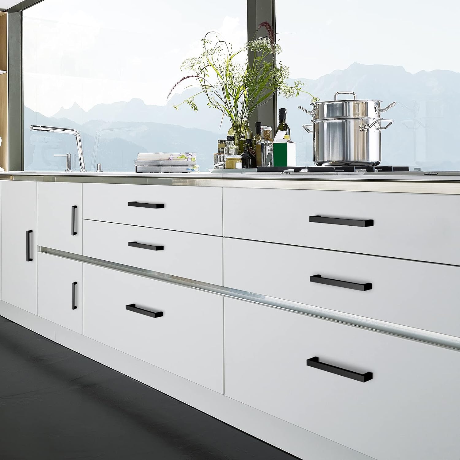 30 Matte Black Cabinet Handles, 5-inch Stainless Steel Pulls with Screws — view 2