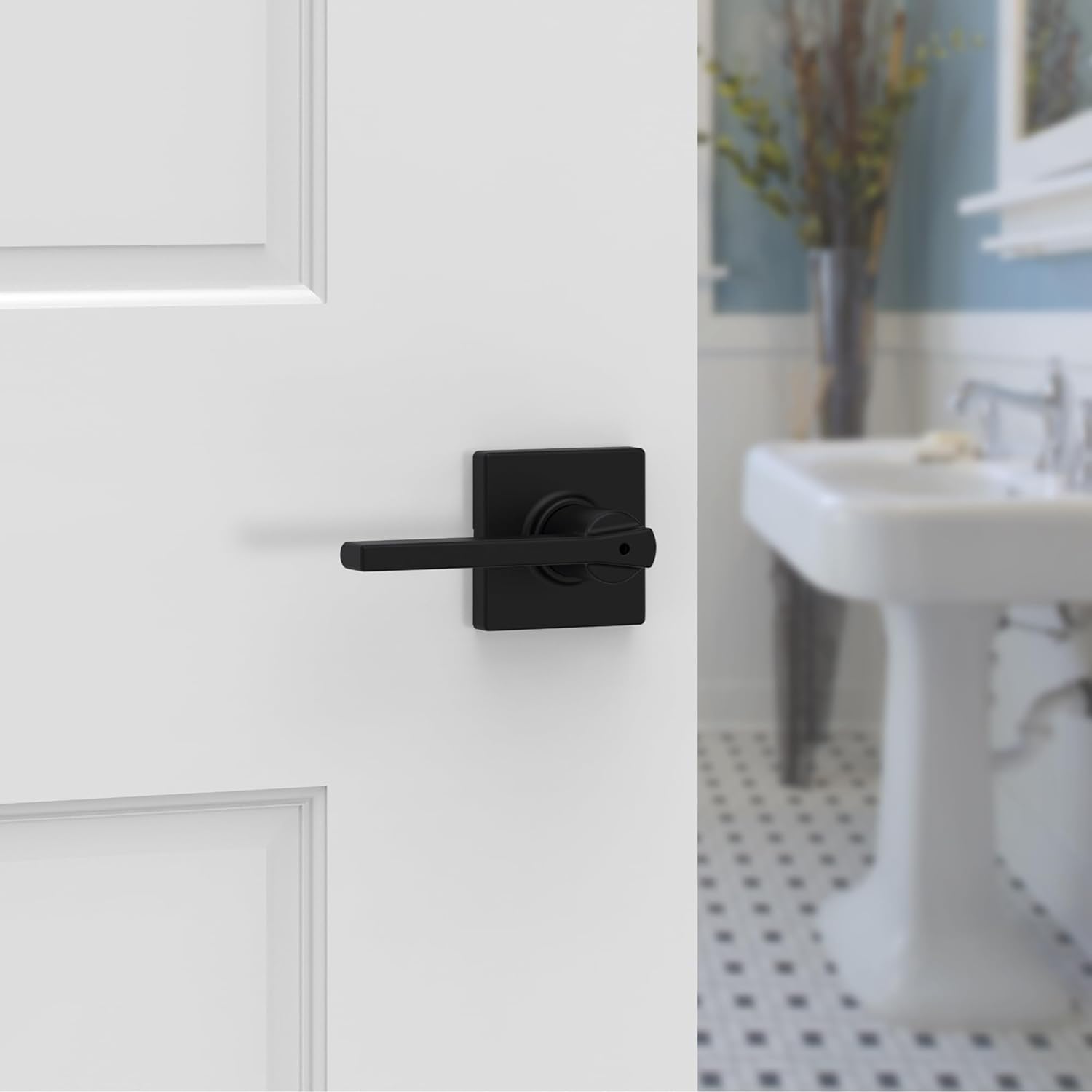 4-Pack Matte Black Interior Privacy Door Levers with Square Rosette — view 3