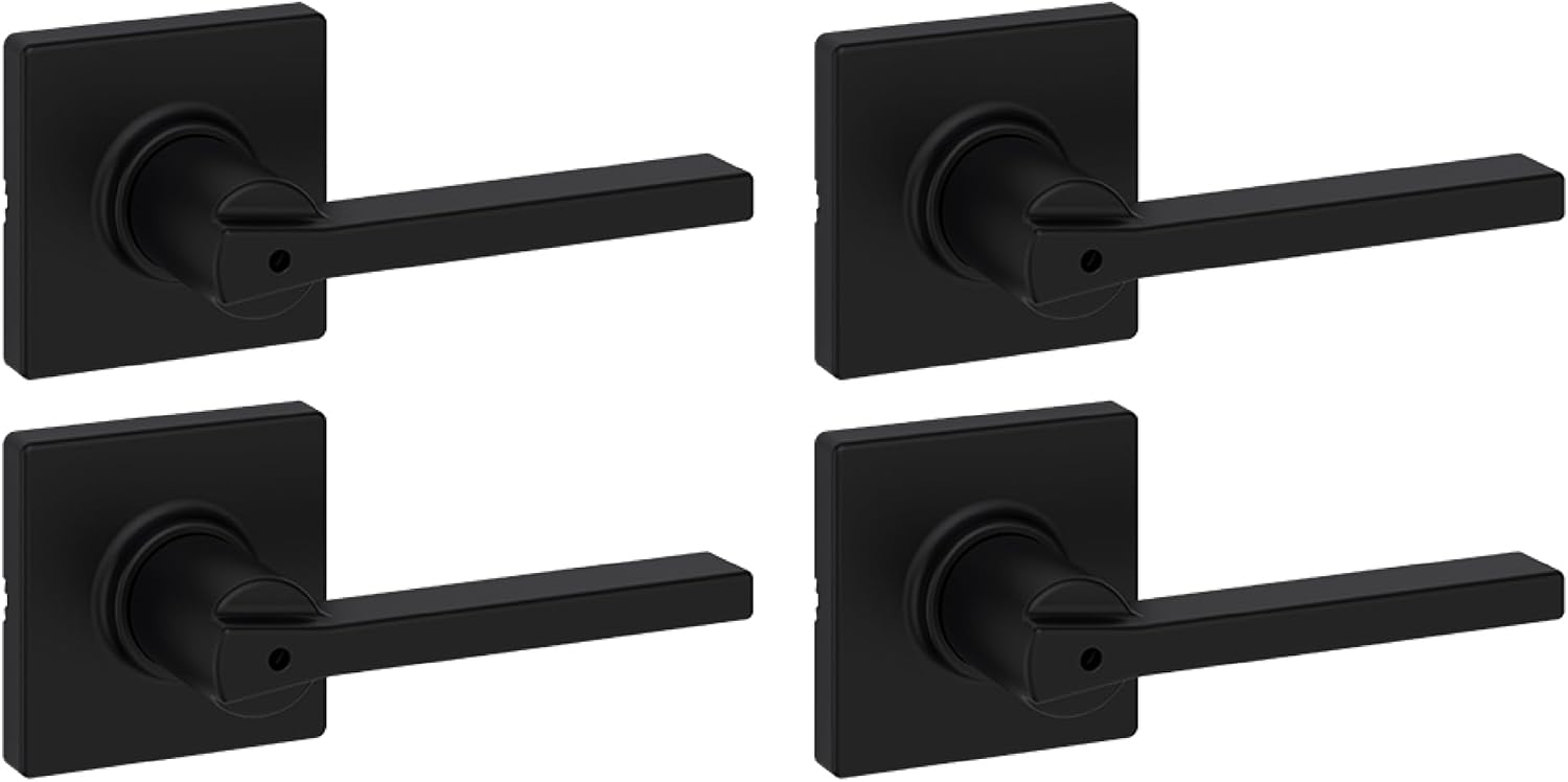 4-Pack Matte Black Interior Privacy Door Levers with Square Rosette