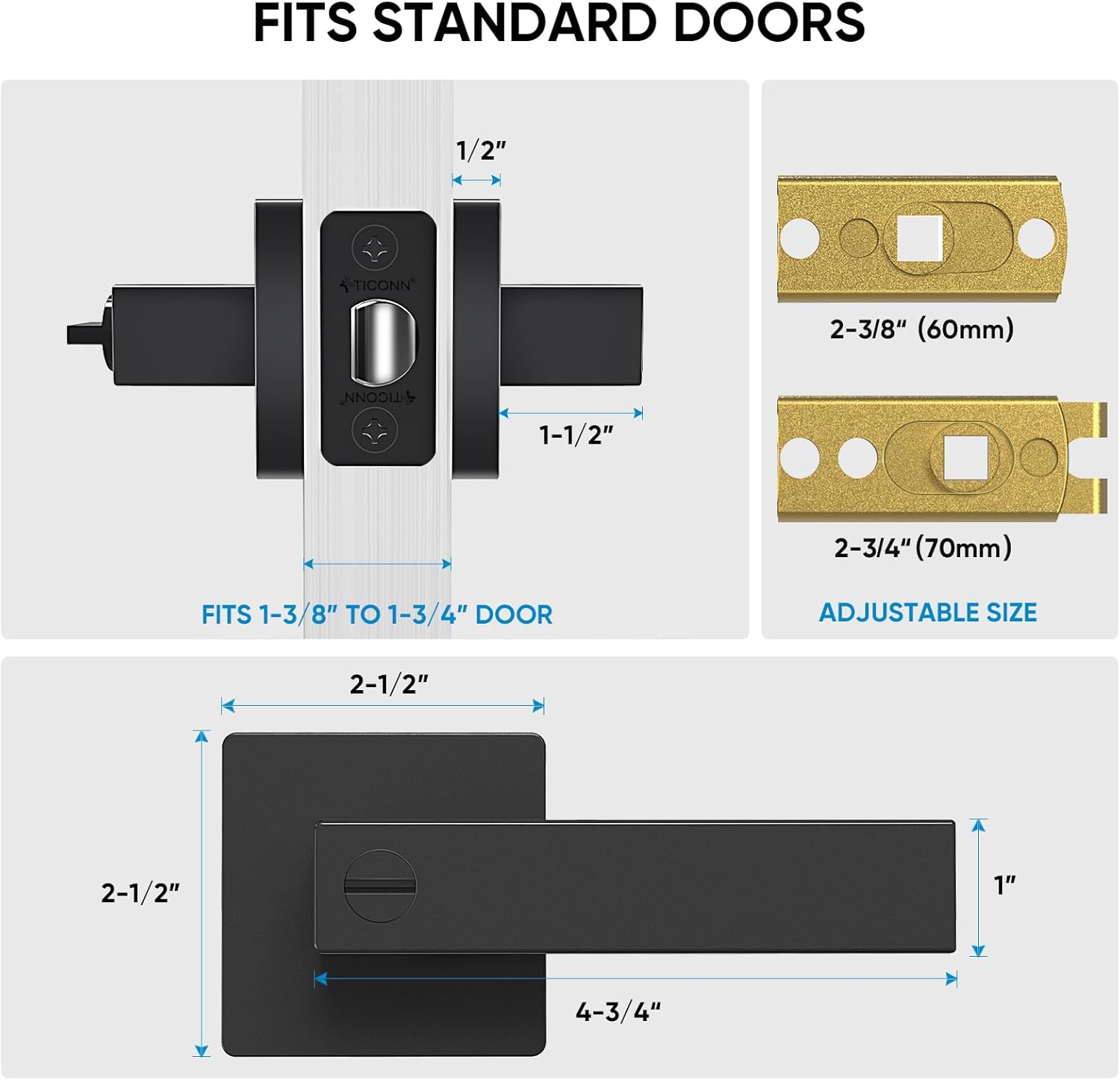 5-Pack Matte Black Interior Privacy Door Lever Handles — view 2