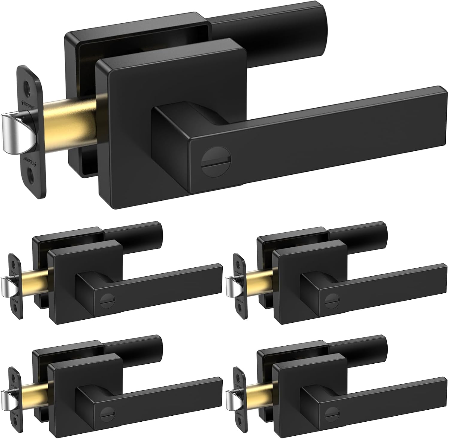 5-Pack Matte Black Interior Privacy Door Lever Handles