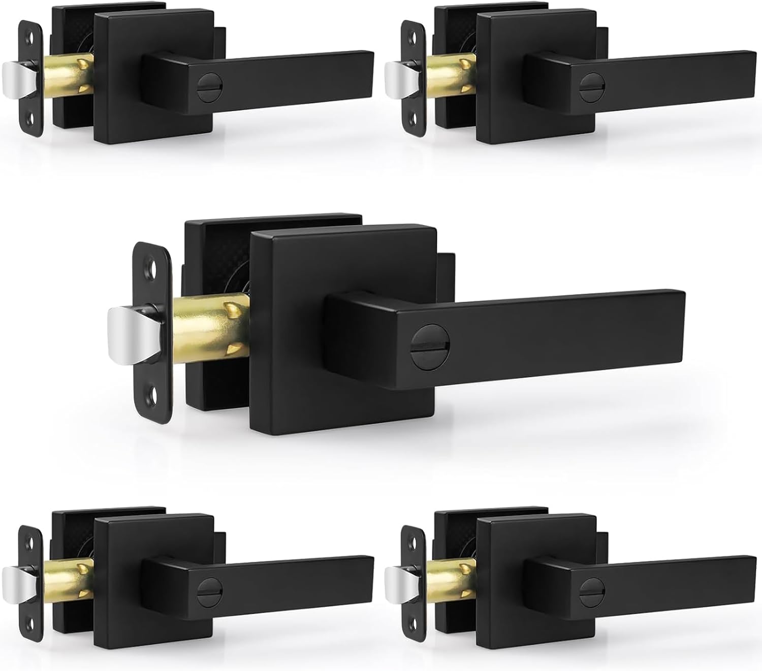 5-Pack Matte Black Zinc Alloy Privacy Door Levers with Square Rosette