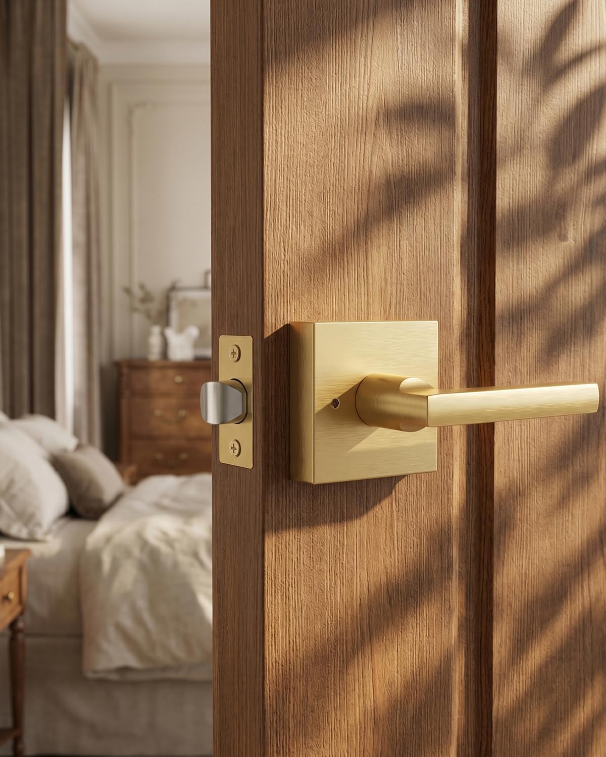 6-Pack Brushed Gold Square Privacy Door Levers for Interior Rooms — view 2