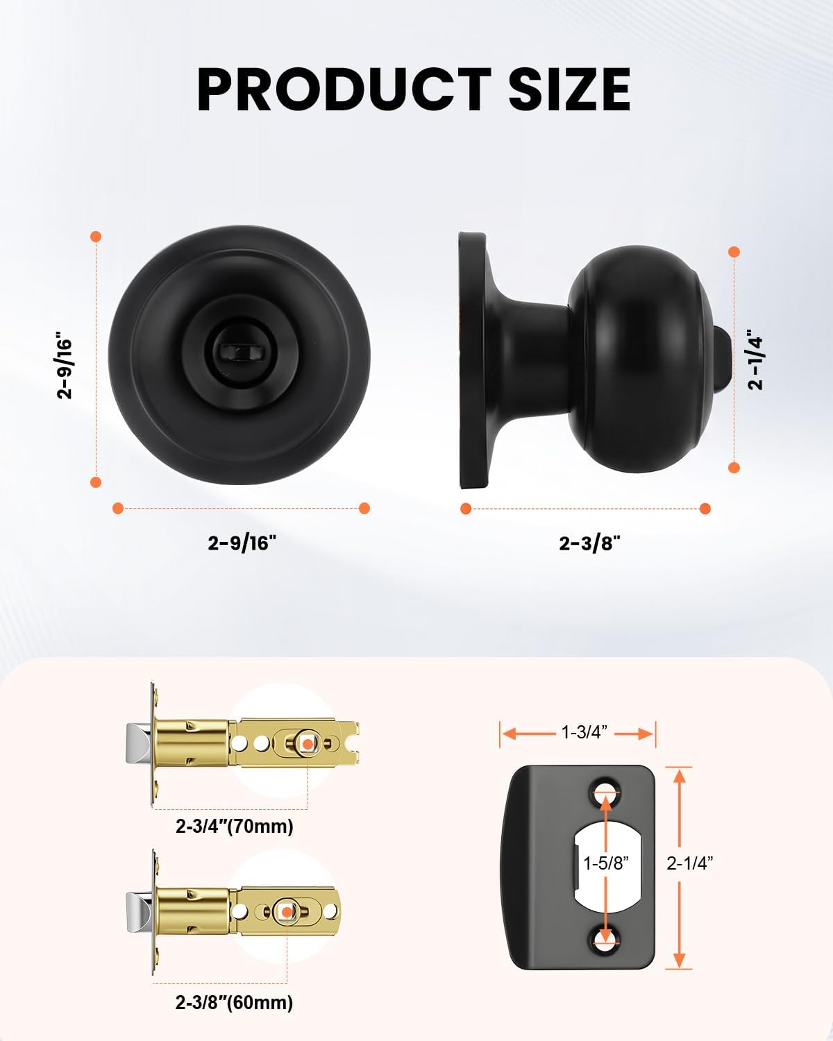 6-Pack Matte Black Round Privacy Door Knobs for Interiors — view 2