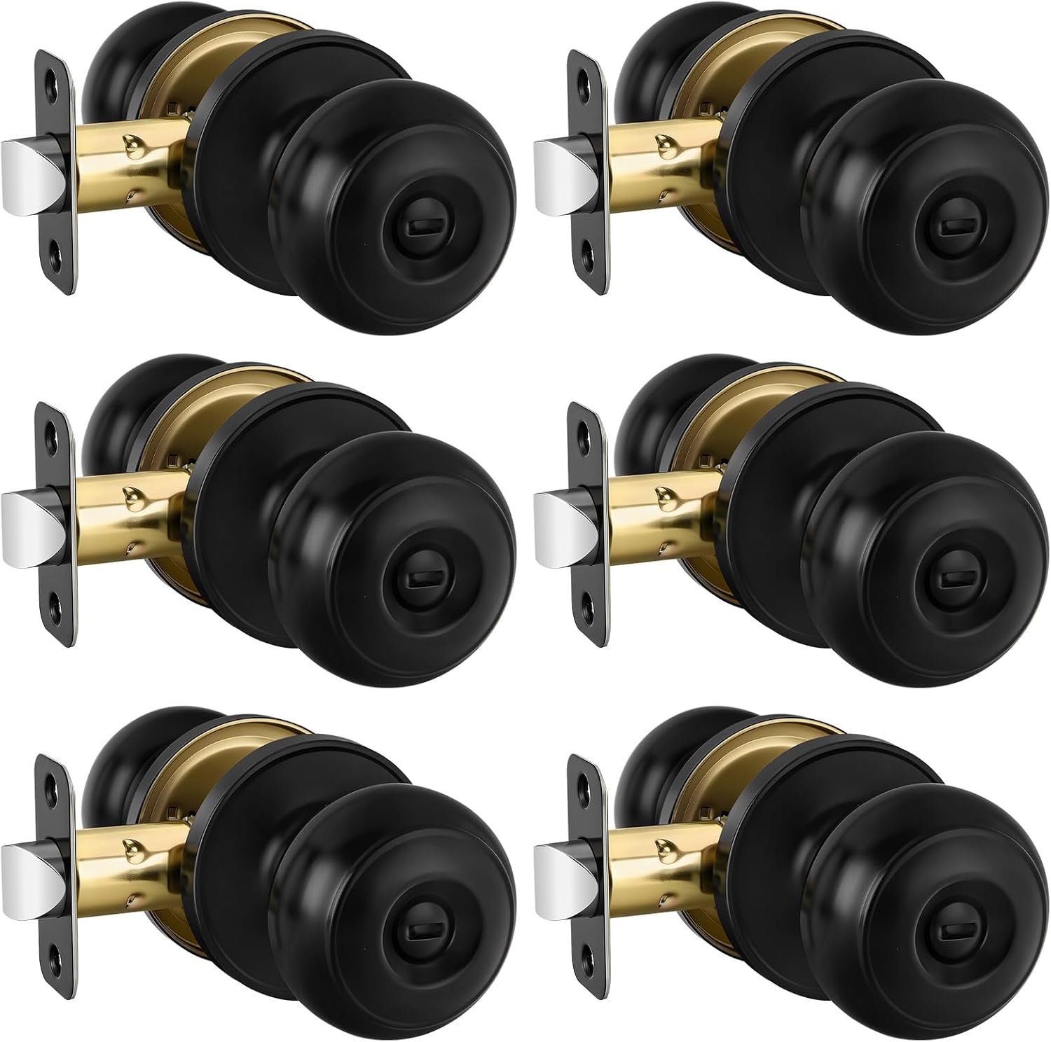 6-Pack Matte Black Round Privacy Door Knobs for Interiors