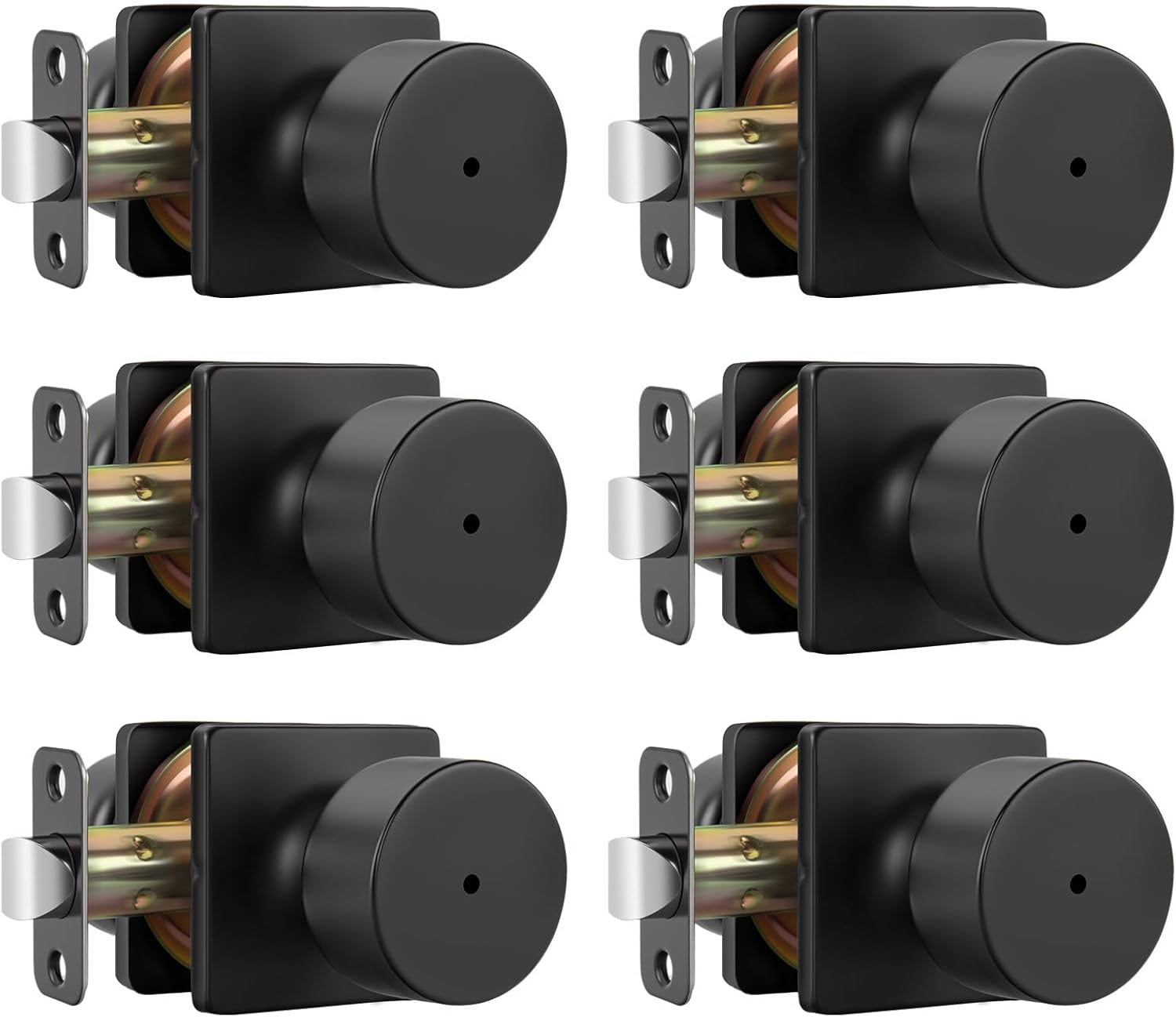 6-Pack Matte Black Round Privacy Knobs for Bedroom Bath