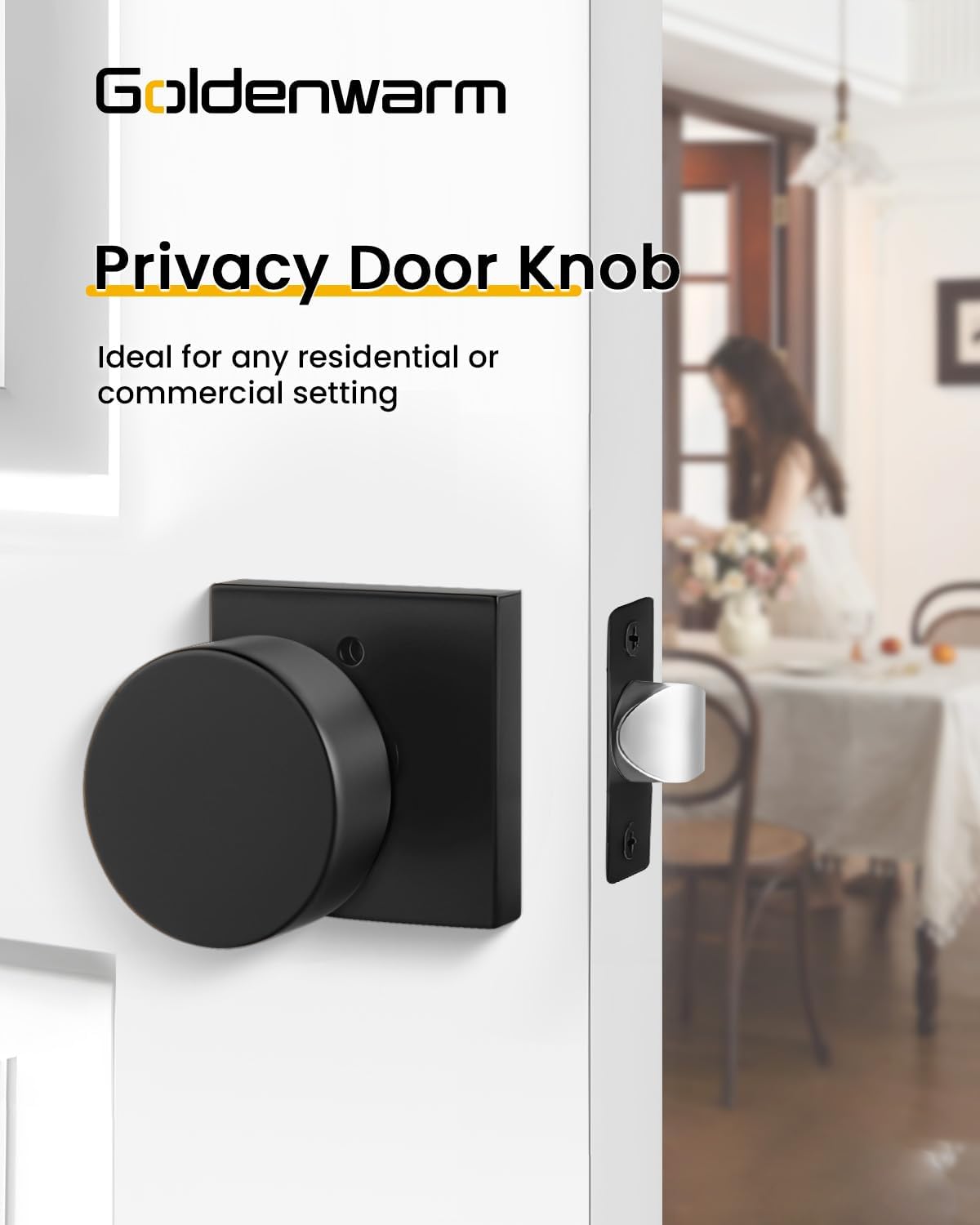 6-Pack Zinc Alloy Matte Black Privacy Door Knobs — view 2
