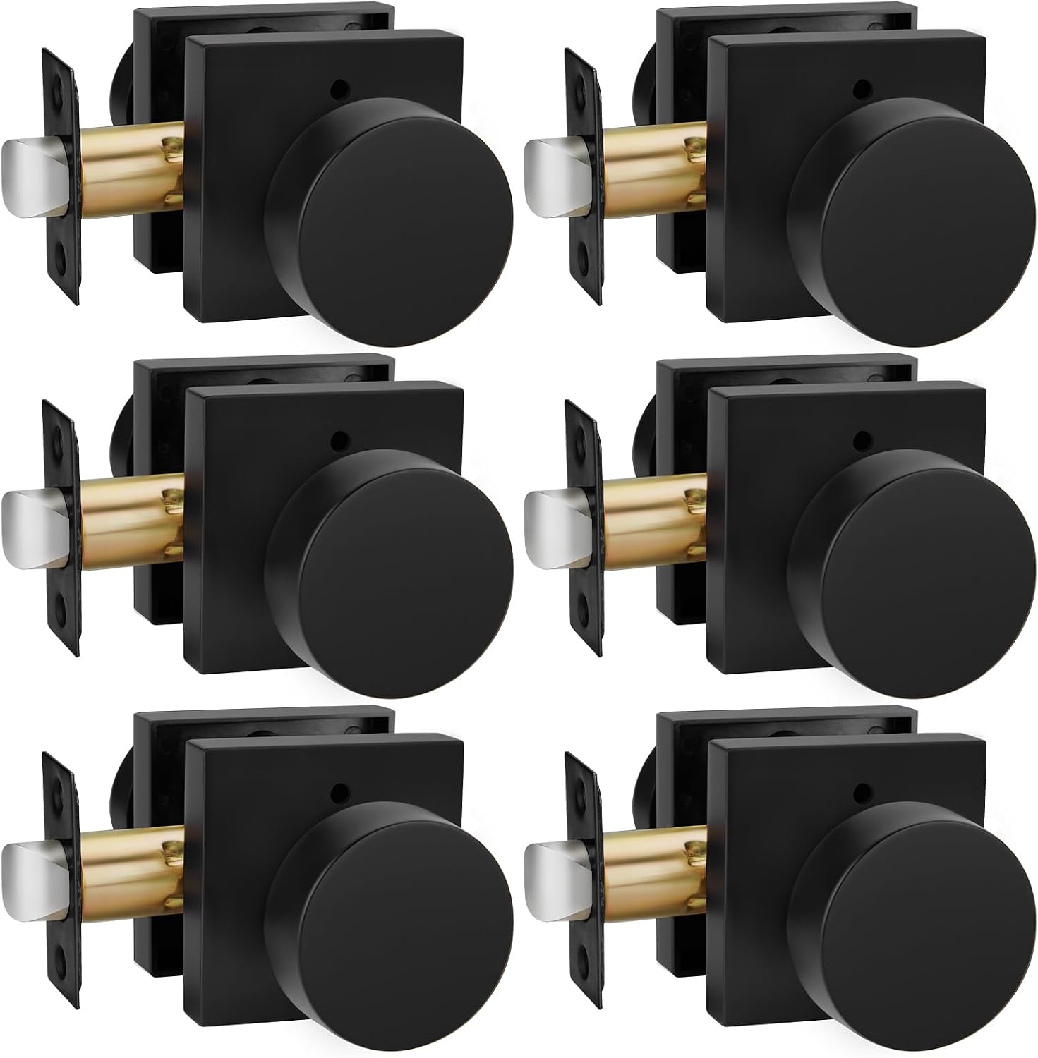 6-Pack Zinc Alloy Matte Black Privacy Door Knobs