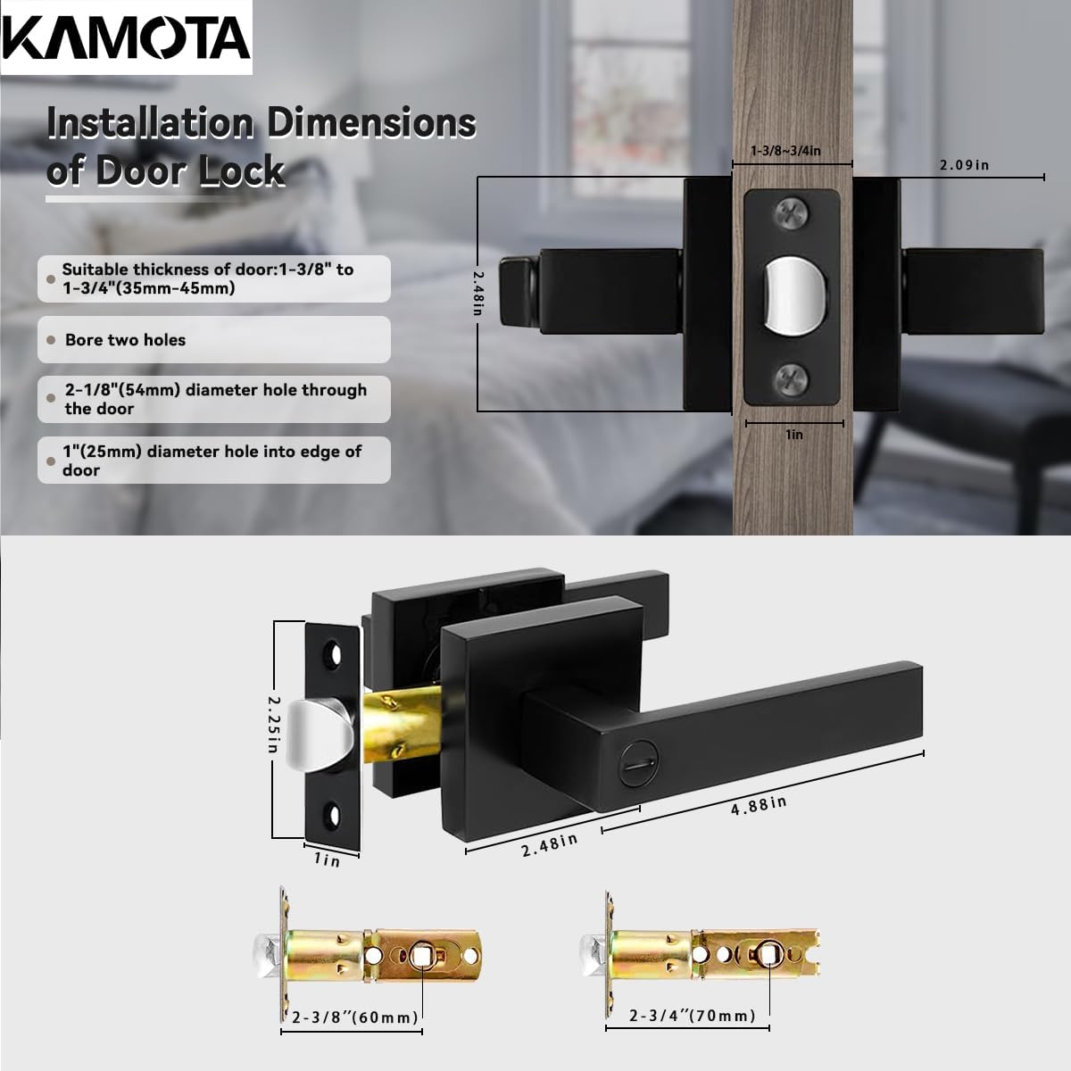 8-Pack Matte Black Square Privacy Door Levers for Interior Rooms — view 2