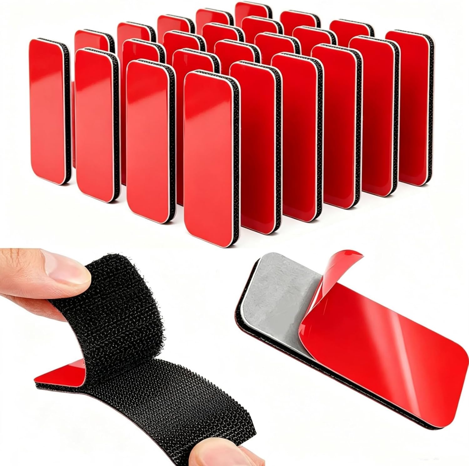 Adhesive Hook and Loop Strips, Black, 4 x 2 Inch, 24 Pieces