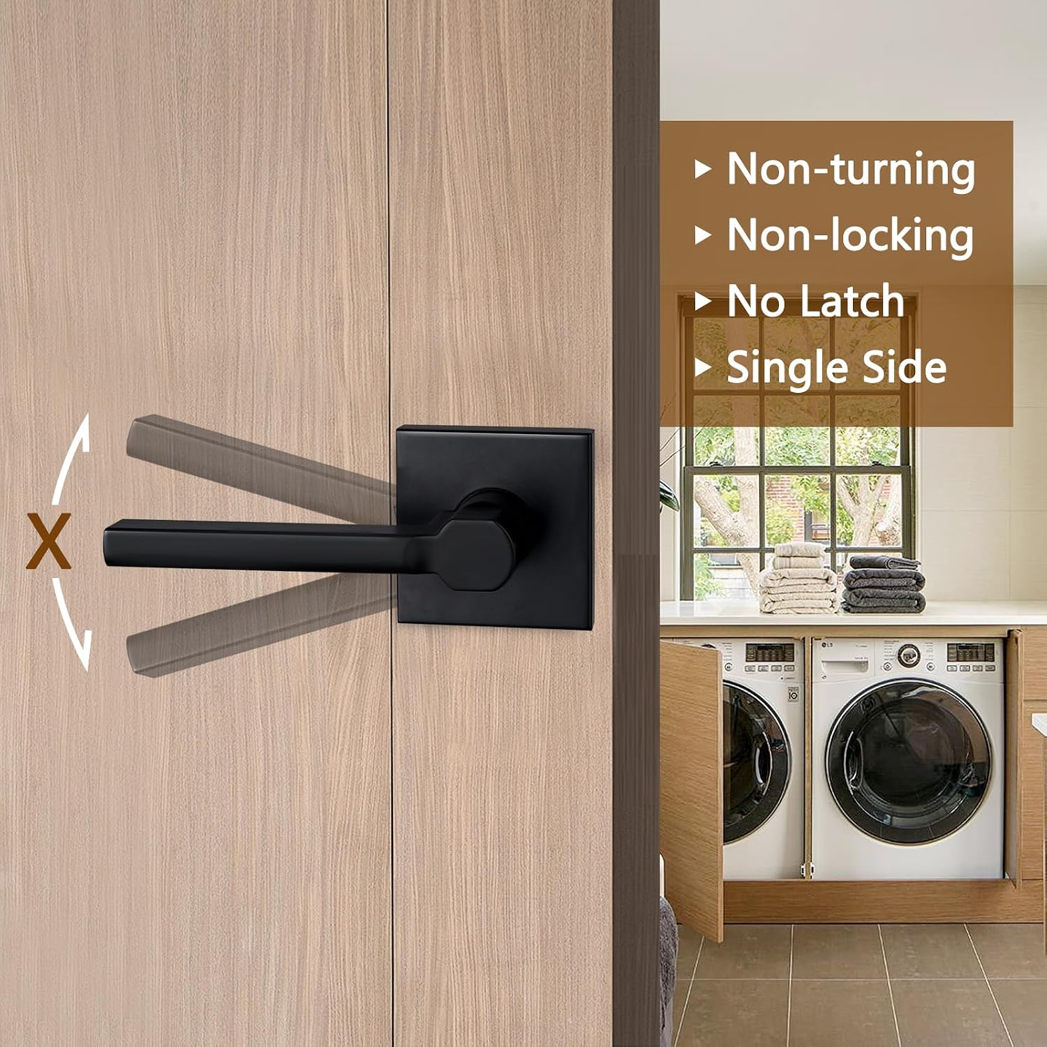 Black Dummy Door Lever, Square Rosette, Single Sided — view 2