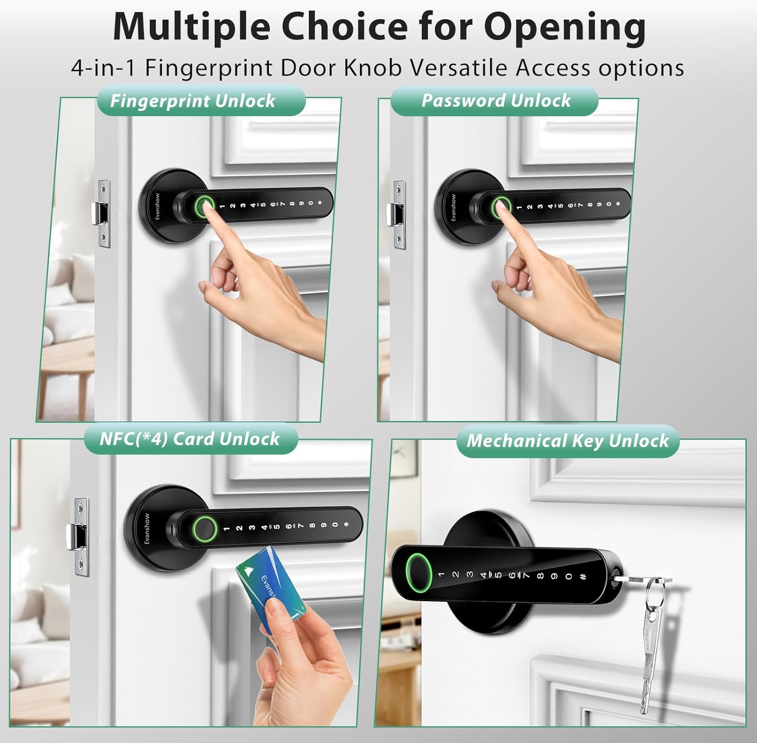 Black Fingerprint Keypad Door Lock with RFID and Keys — view 2