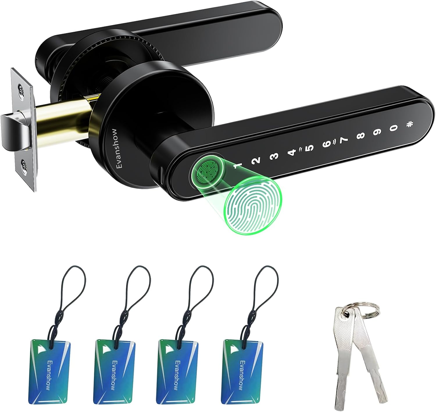 Black Fingerprint Keypad Door Lock with RFID and Keys