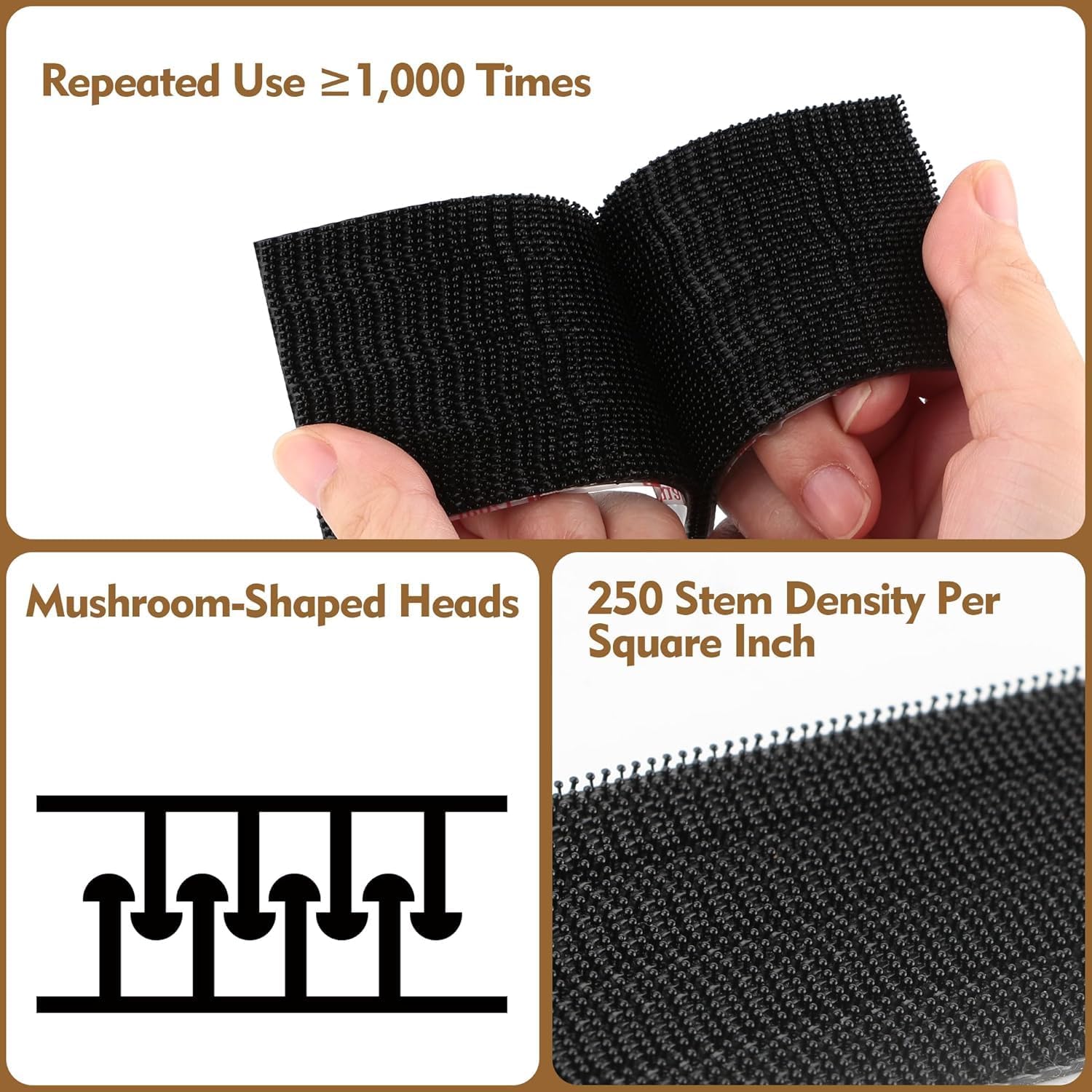 Black Reclosable Fastener Strips, Adhesive Backed, 10 Pairs — view 2