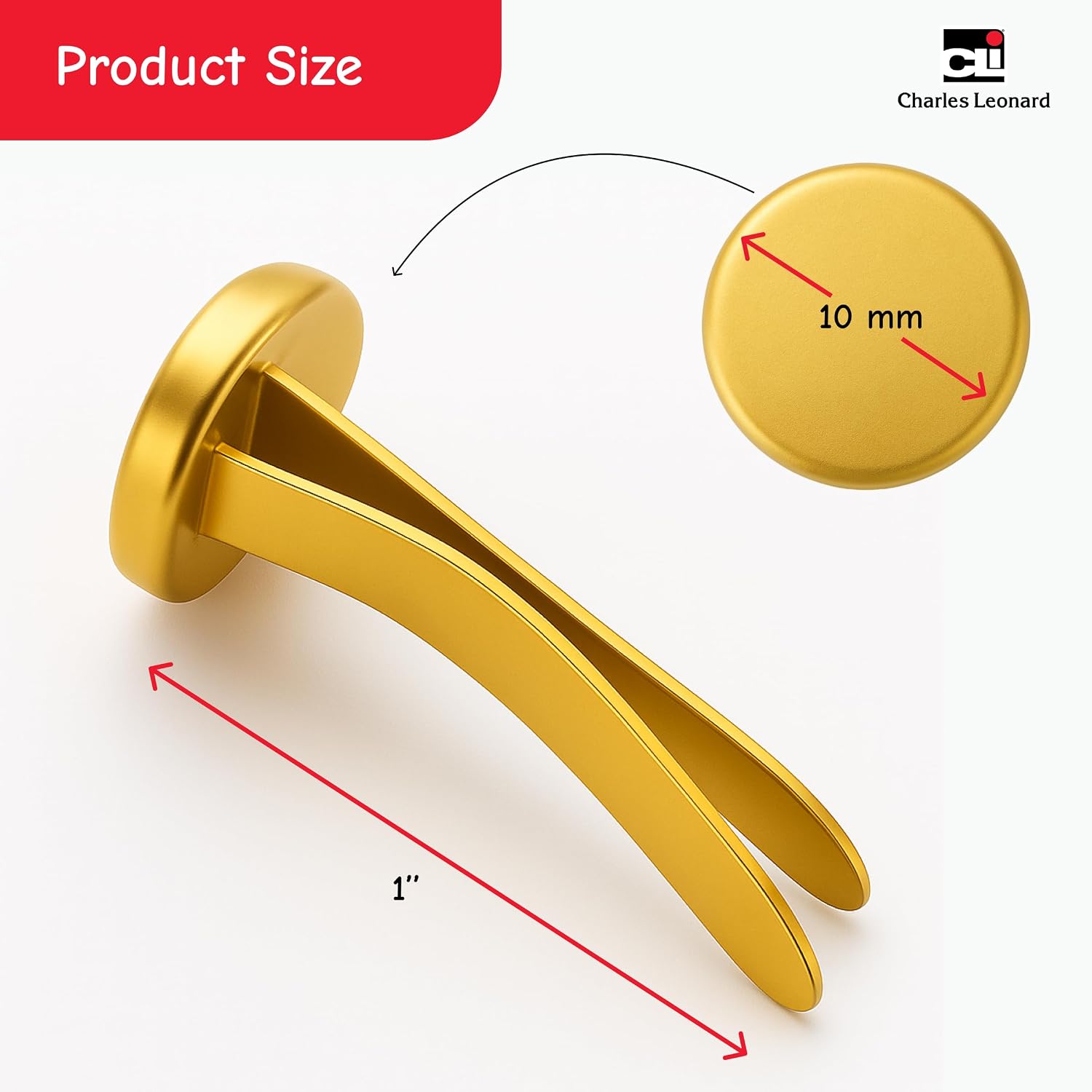 Brass Plated Paper Fasteners, 1 Inch Shank, Round Head, 100 Pieces — view 2