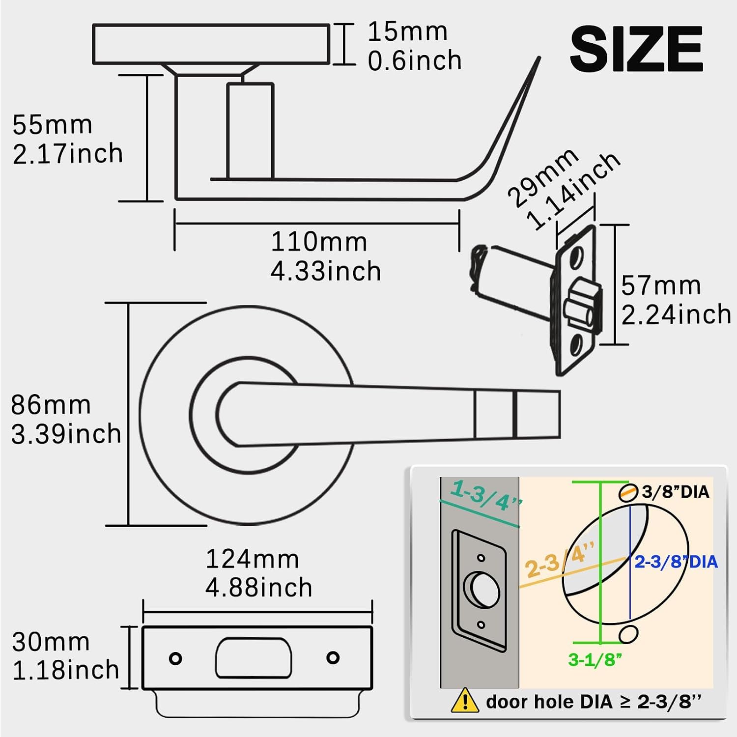 Commercial Lever Lock, Keyed Entry, Satin Chrome Finish — view 2