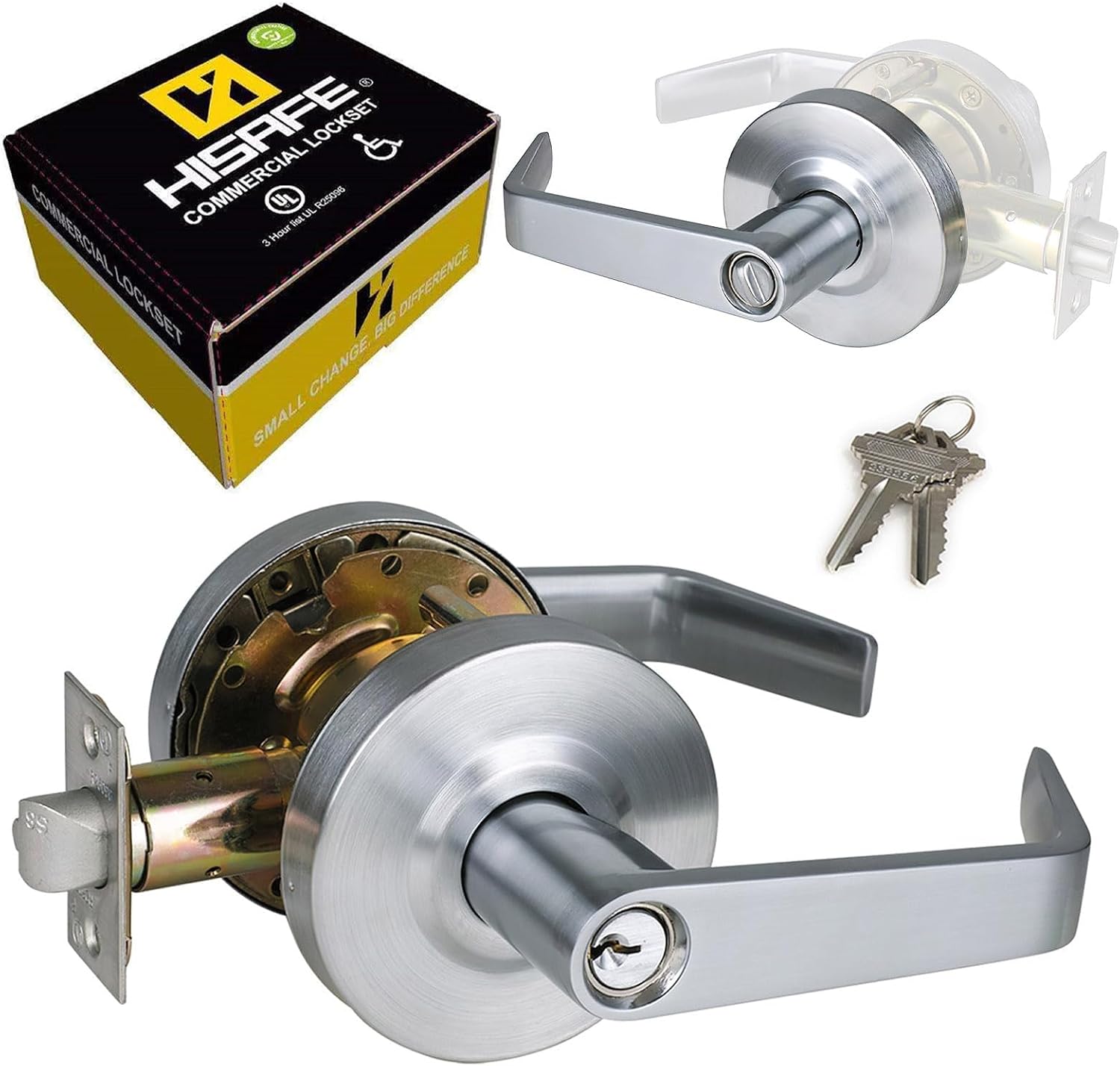 Commercial Lever Lock, Keyed Entry, Satin Chrome Finish