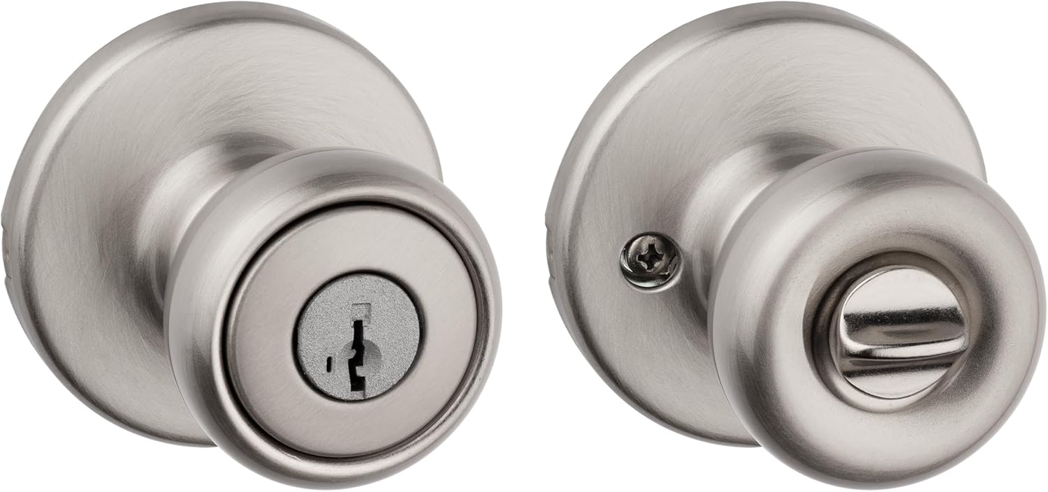 Entry Door Knob Set, Satin Nickel, Keyed Exterior and Interior