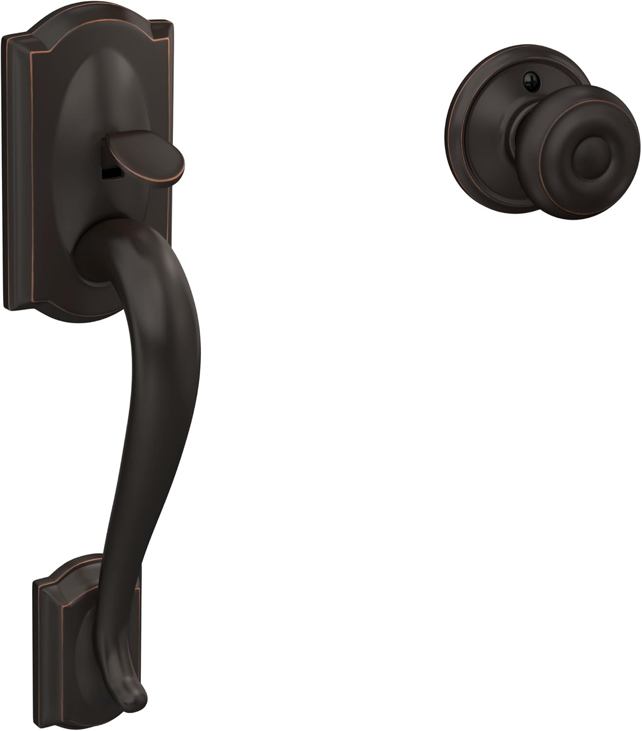 Entry Handleset Grip with Interior Knob, Aged Bronze Finish Entry Handleset Grip with Interior Knob, Aged Bronze Finish