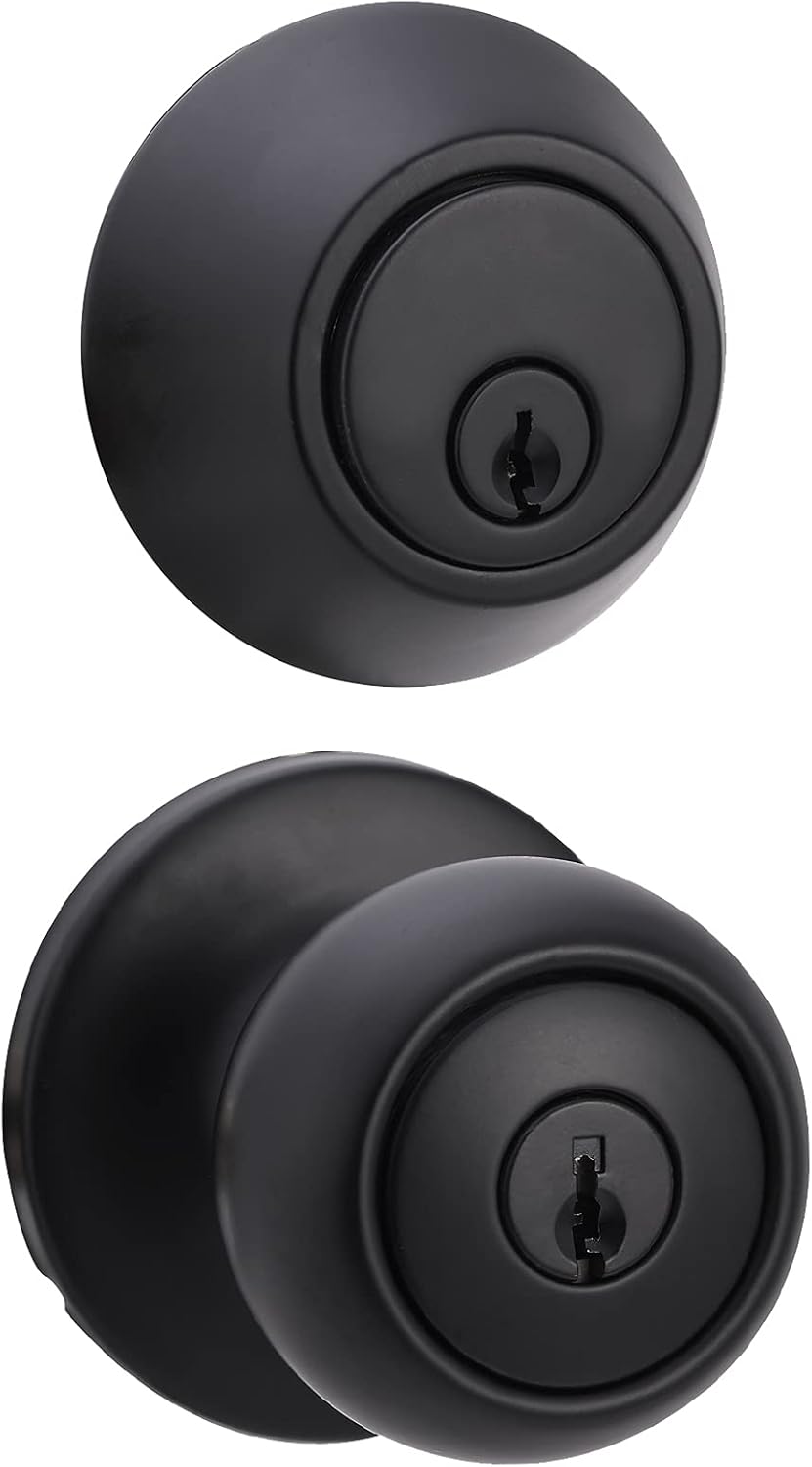 Exterior Door Knob and Deadbolt Set, Matte Black Finish