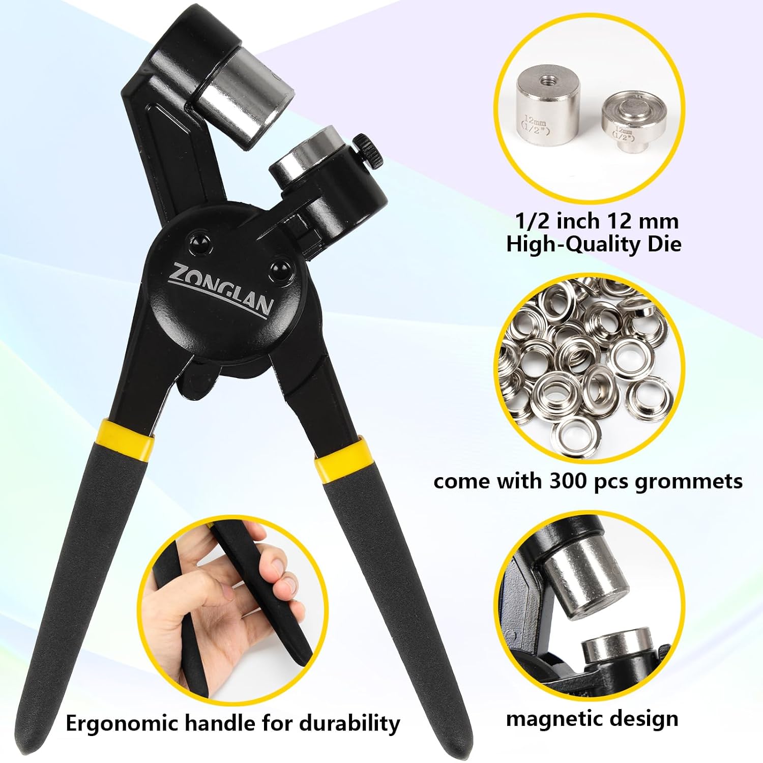 Handheld Grommet Tool Kit, 12mm Eyelet Punch with 300 Sets — view 3