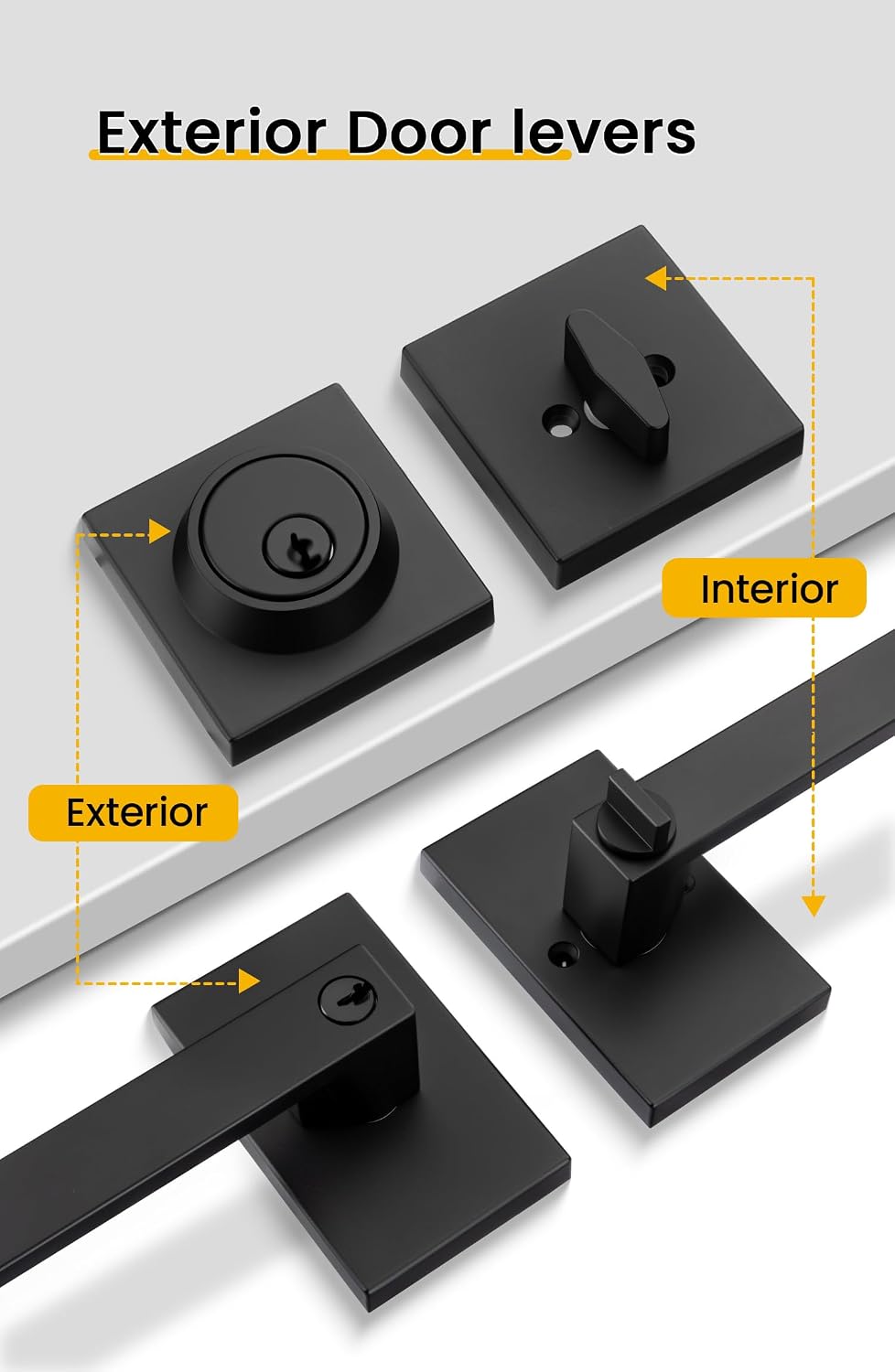 Matte Black Entry Door Lever and Deadbolt Set, Zinc Alloy — view 2