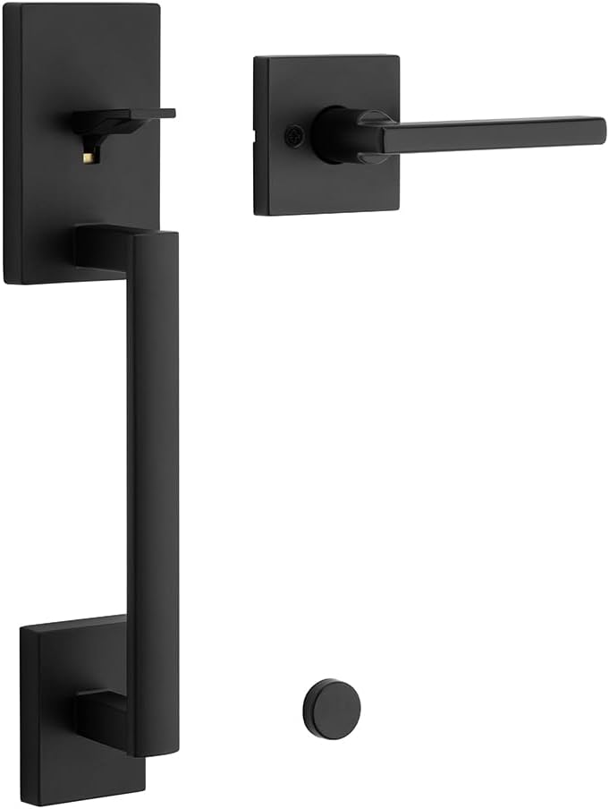 Matte Black Exterior Front Door Handleset with Reversible Lever