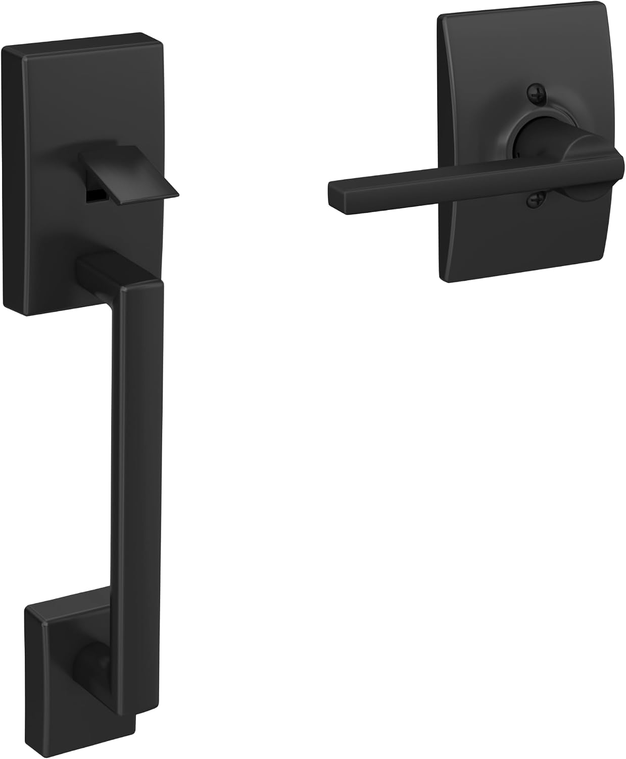 Matte Black Front Door Handleset with Reversible Interior Lever