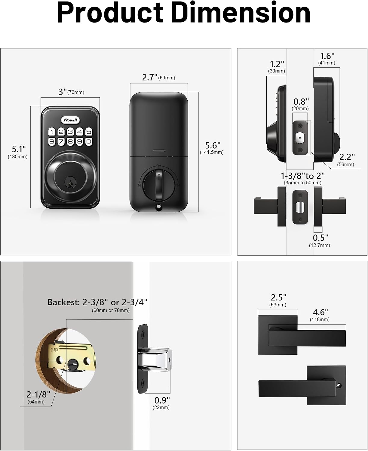 Matte Black Keypad Deadbolt with Handle, Keyless Entry System — view 2