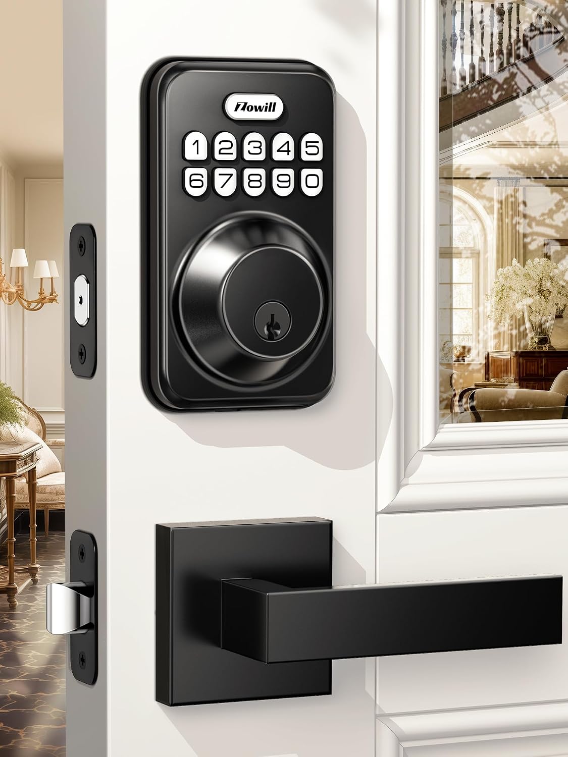 Matte Black Keypad Deadbolt with Handle, Keyless Entry System