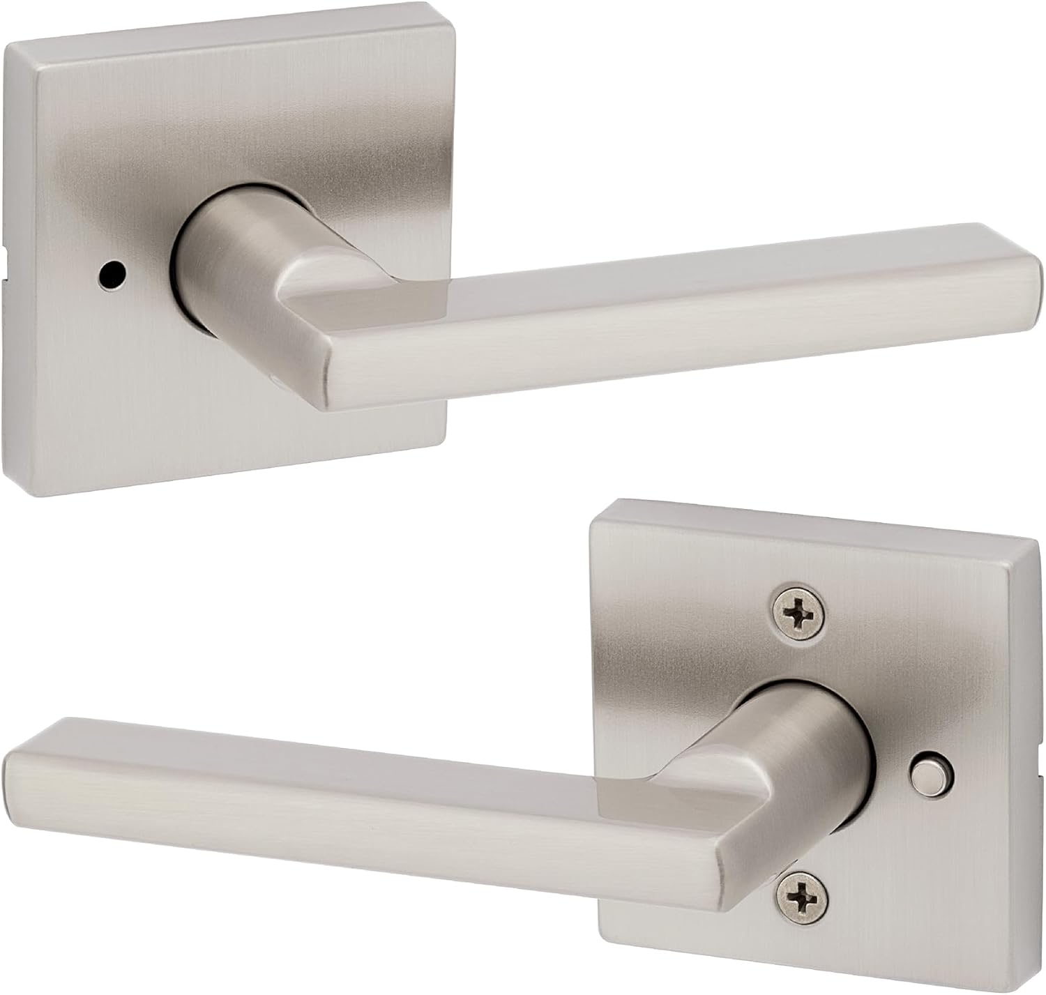 Privacy Door Lever Set, Satin Nickel Finish, Square Rosette