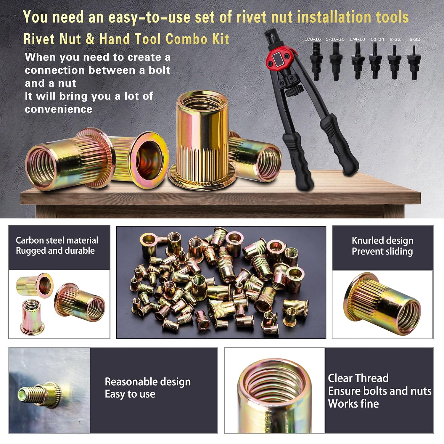 Rivet Nut Tool Kit, 770 Imperial Threaded Inserts and Mandrels — view 3