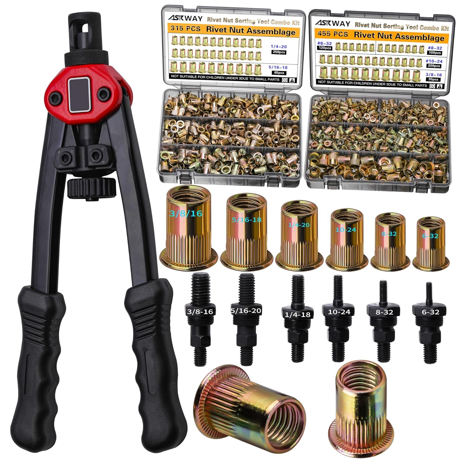 Rivet Nut Tool Kit, 770 Imperial Threaded Inserts and Mandrels