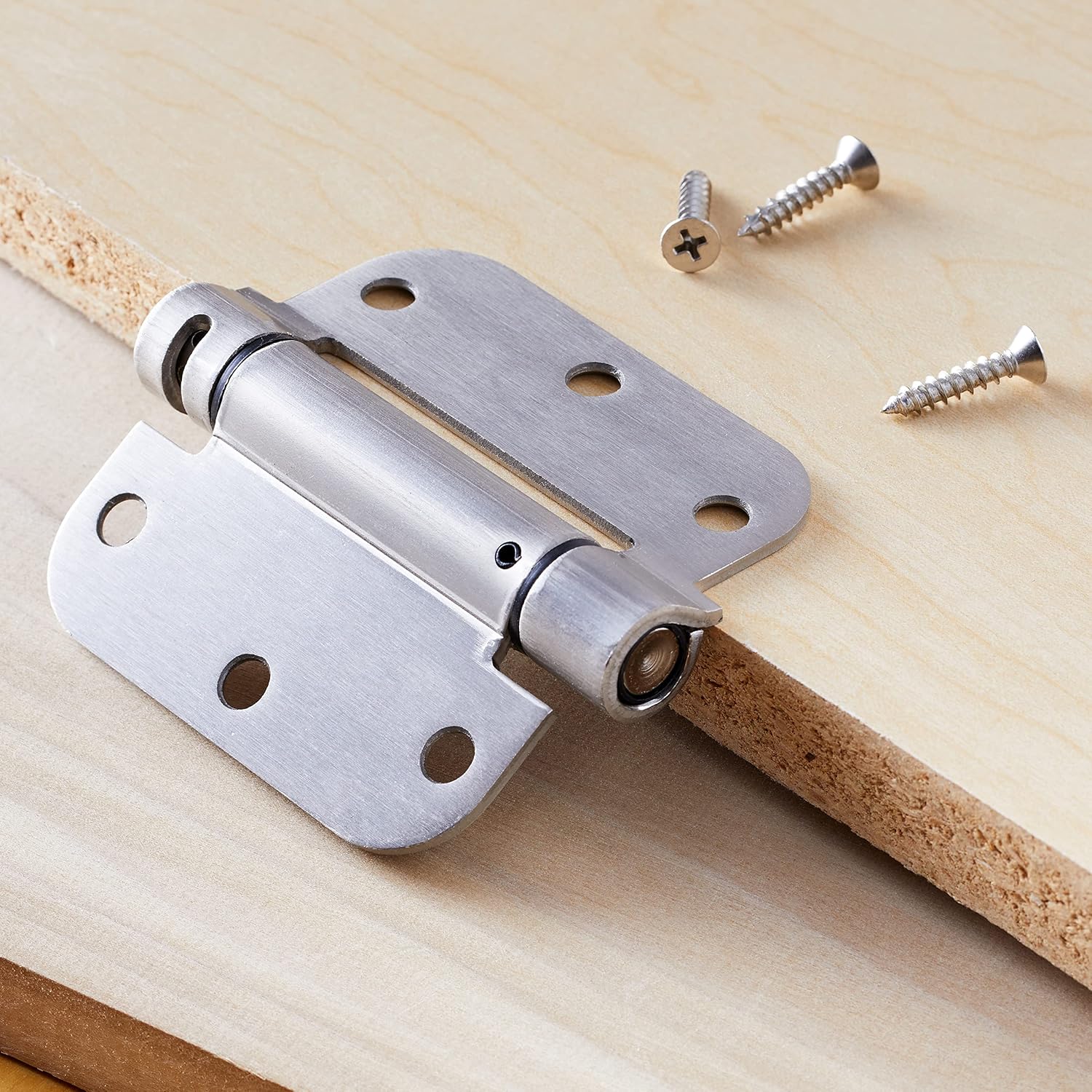 Self-Closing Door Hinge, Satin Nickel, 3.5 Inch, Single Piece — view 2